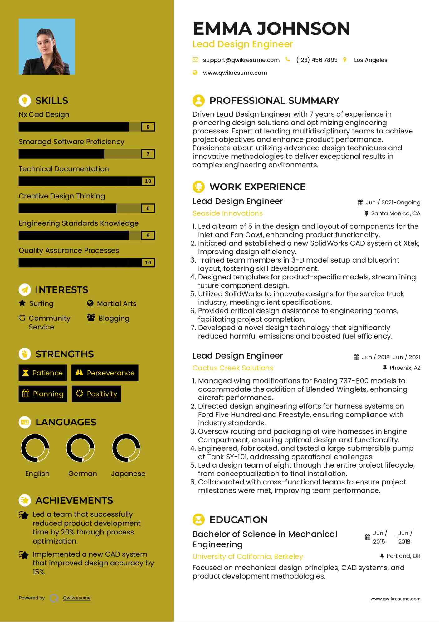 Lead Design Engineer Resume Samples QwikResume