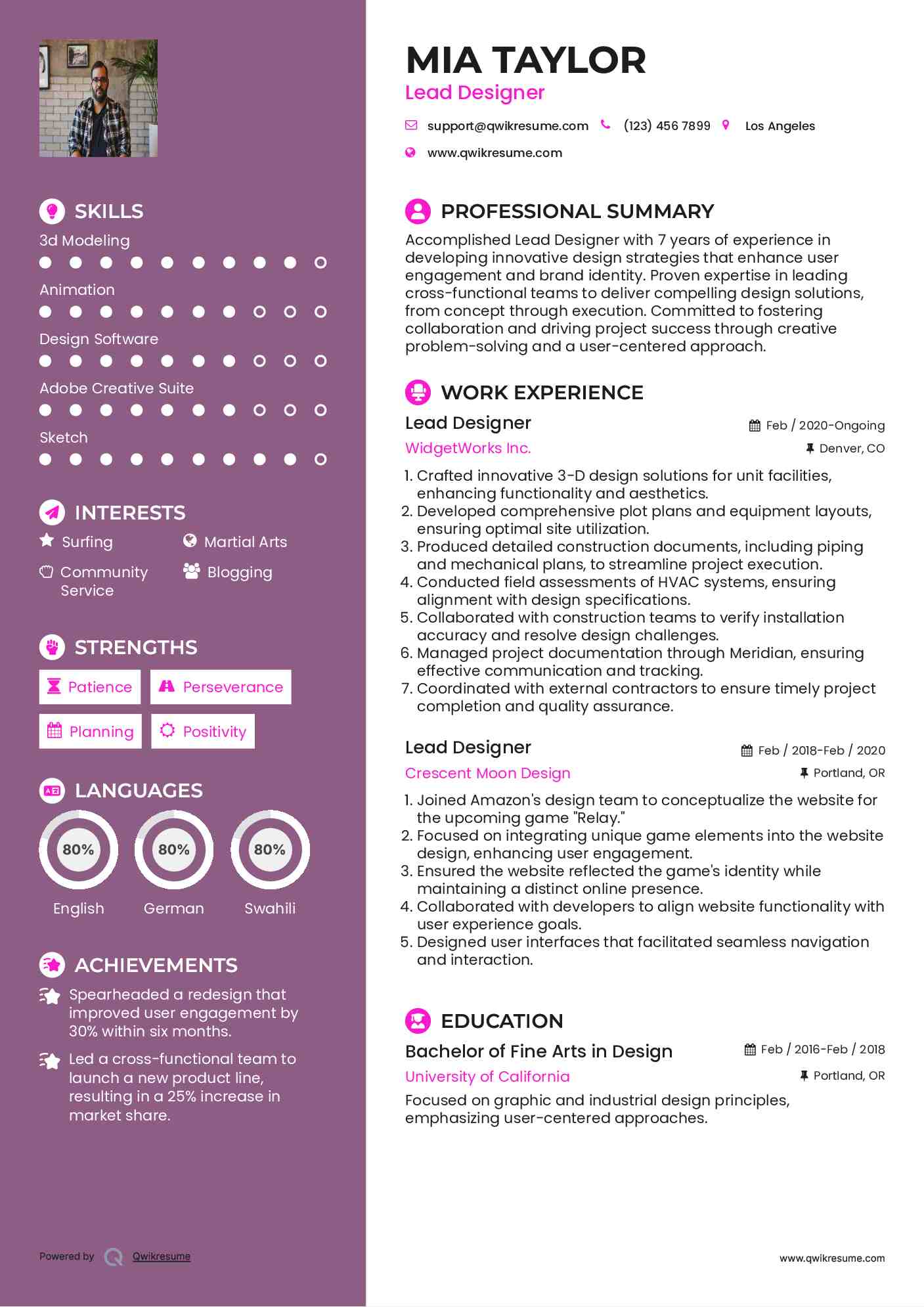 Lead Designer Resume Model