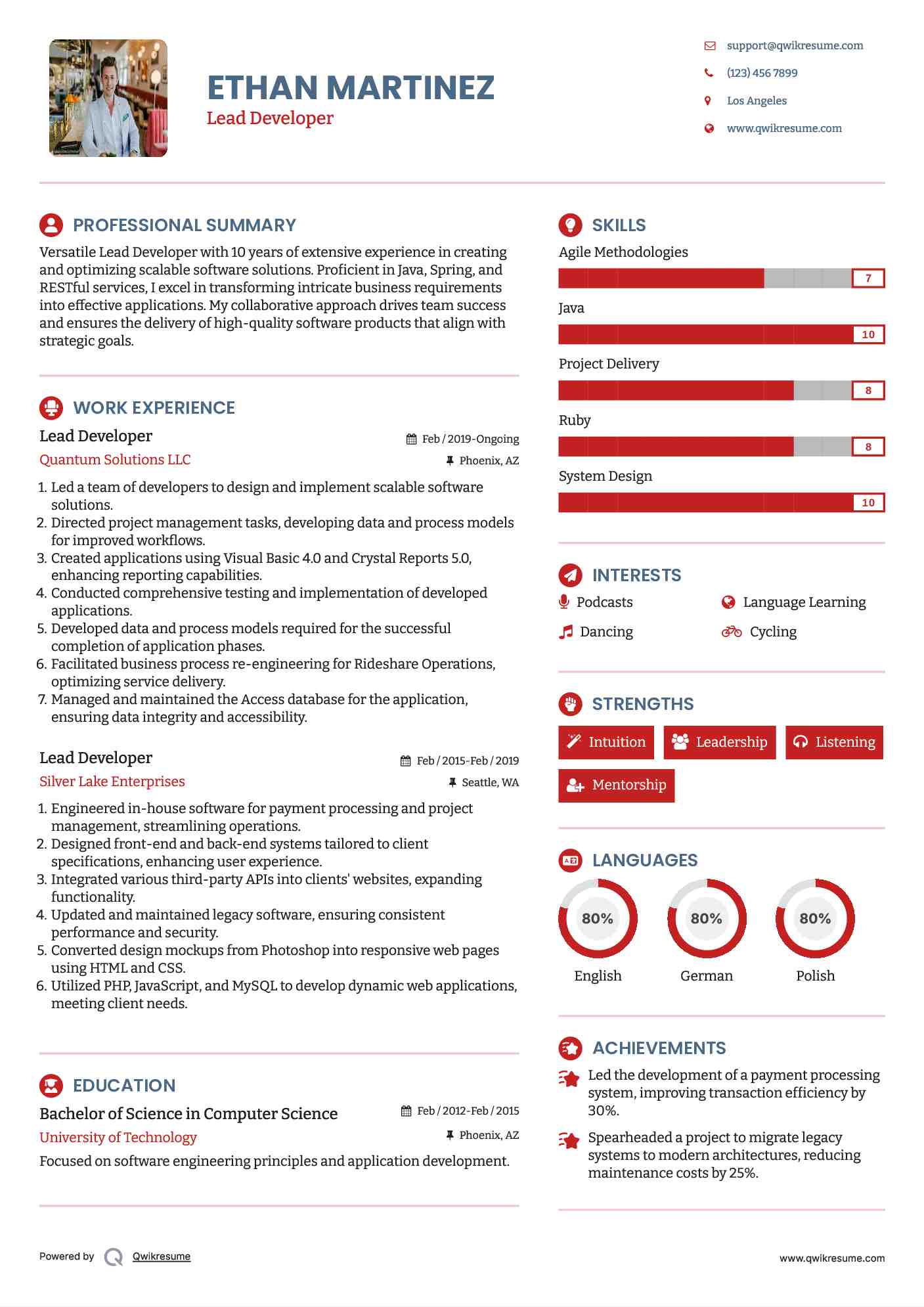 Lead Developer Resume Template