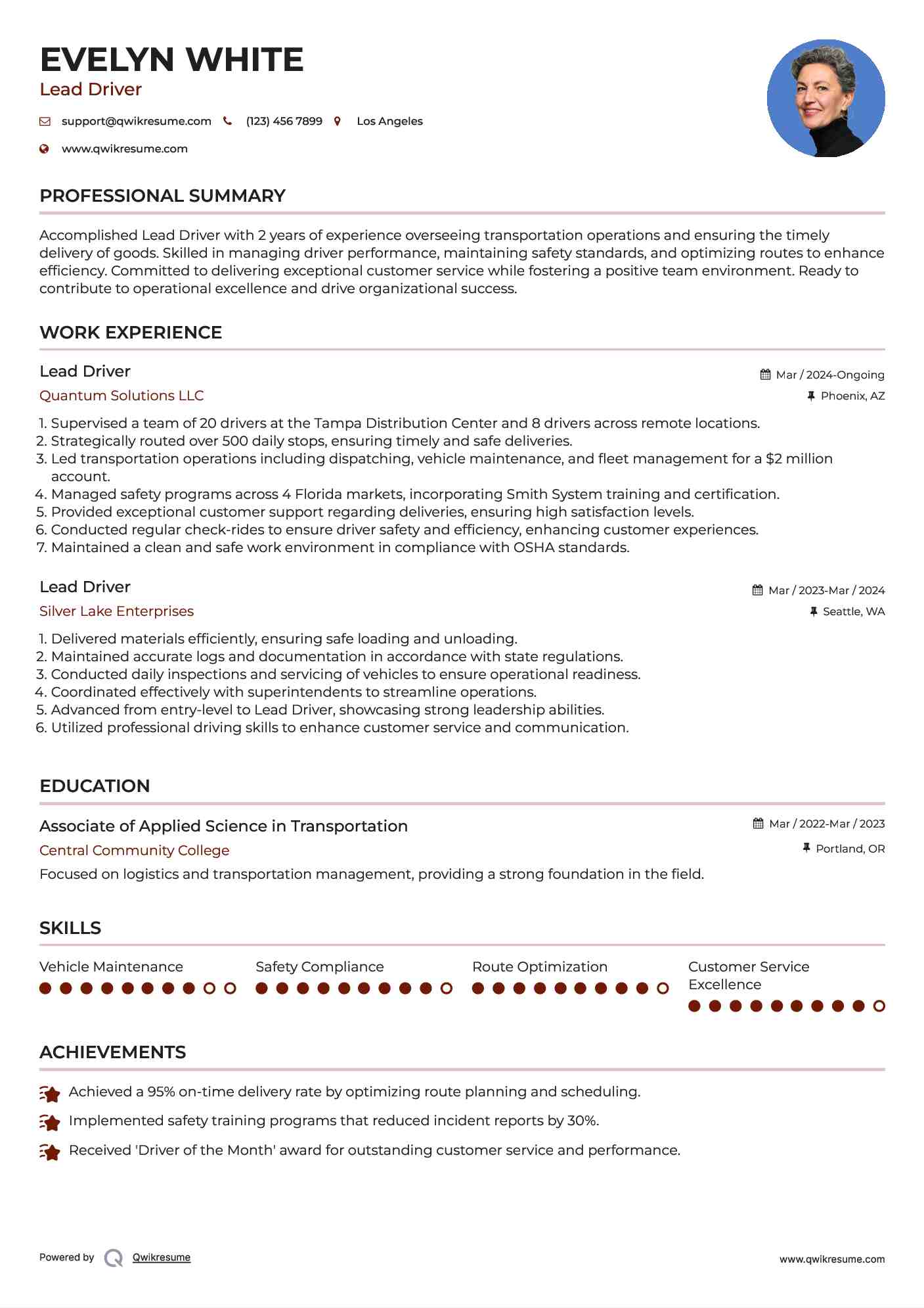 Lead Driver Resume Template