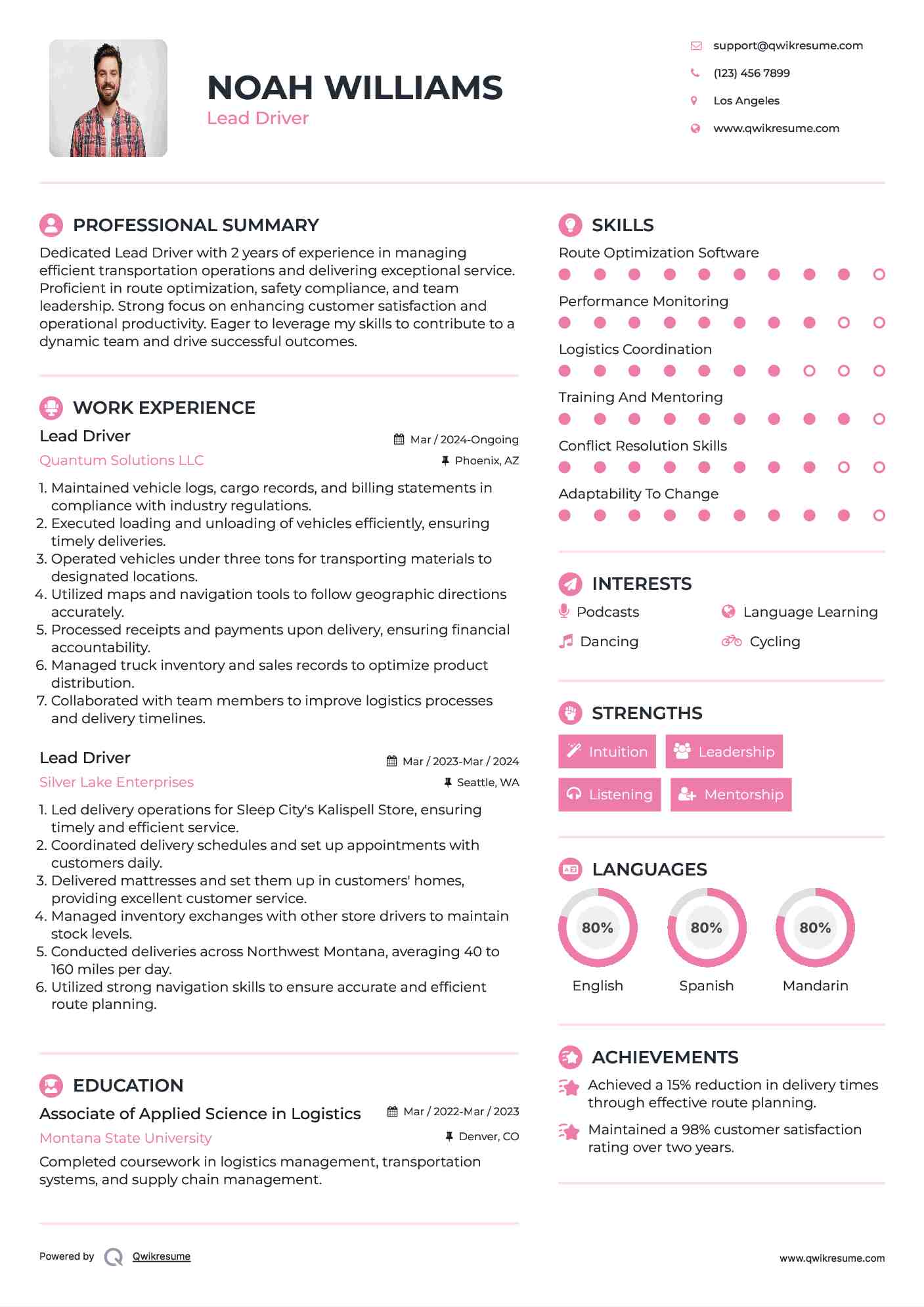 Lead Driver Resume Template