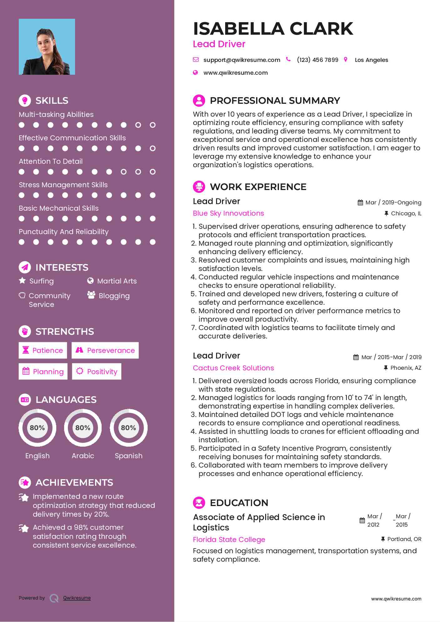 Lead Driver Resume Model