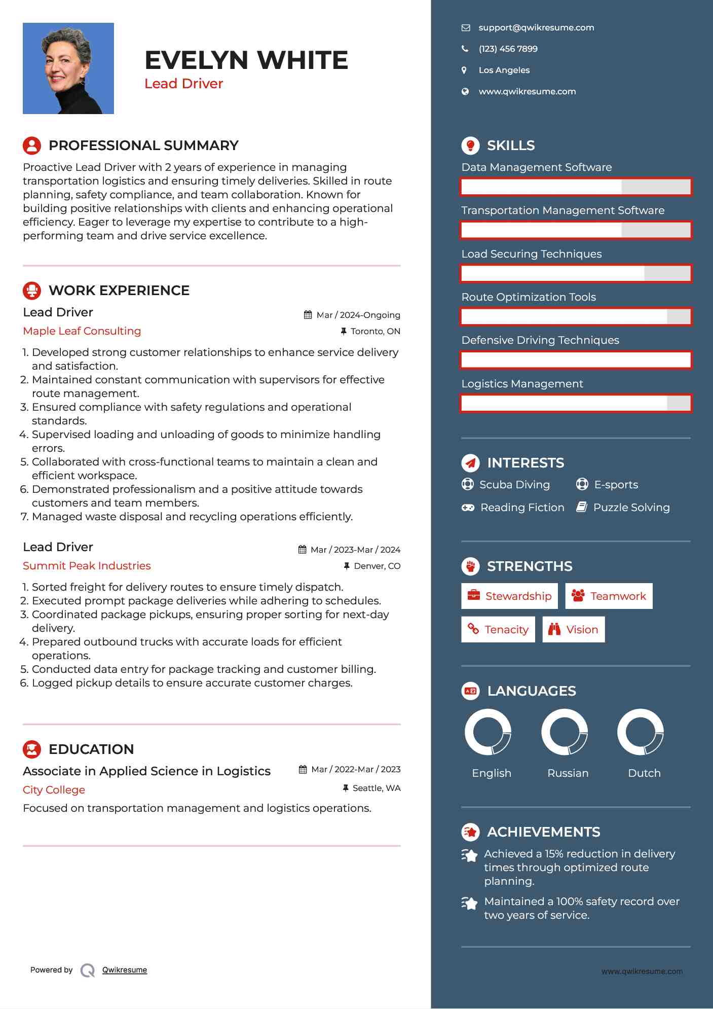 Lead Driver Resume Format