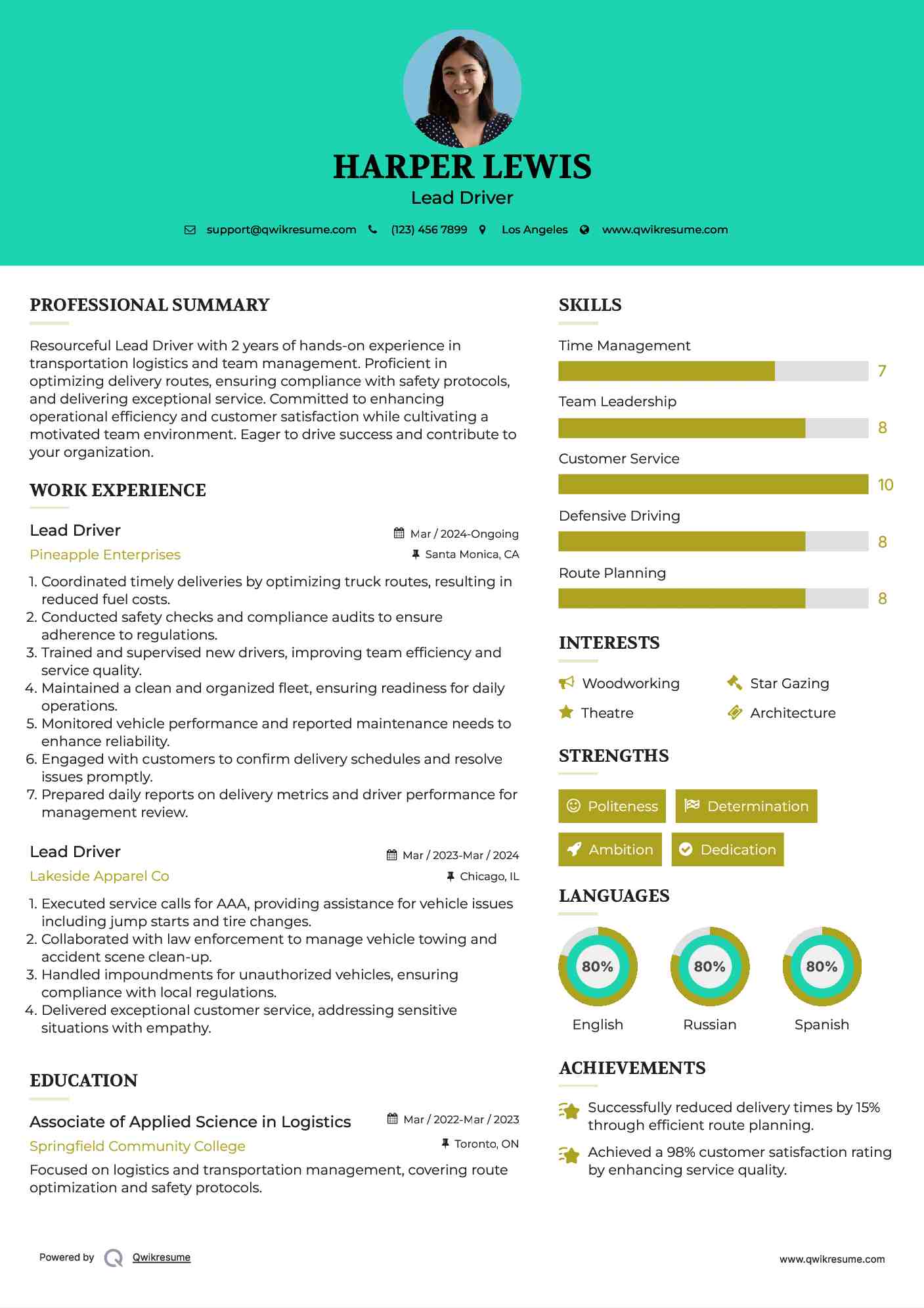 Lead Driver Resume Template