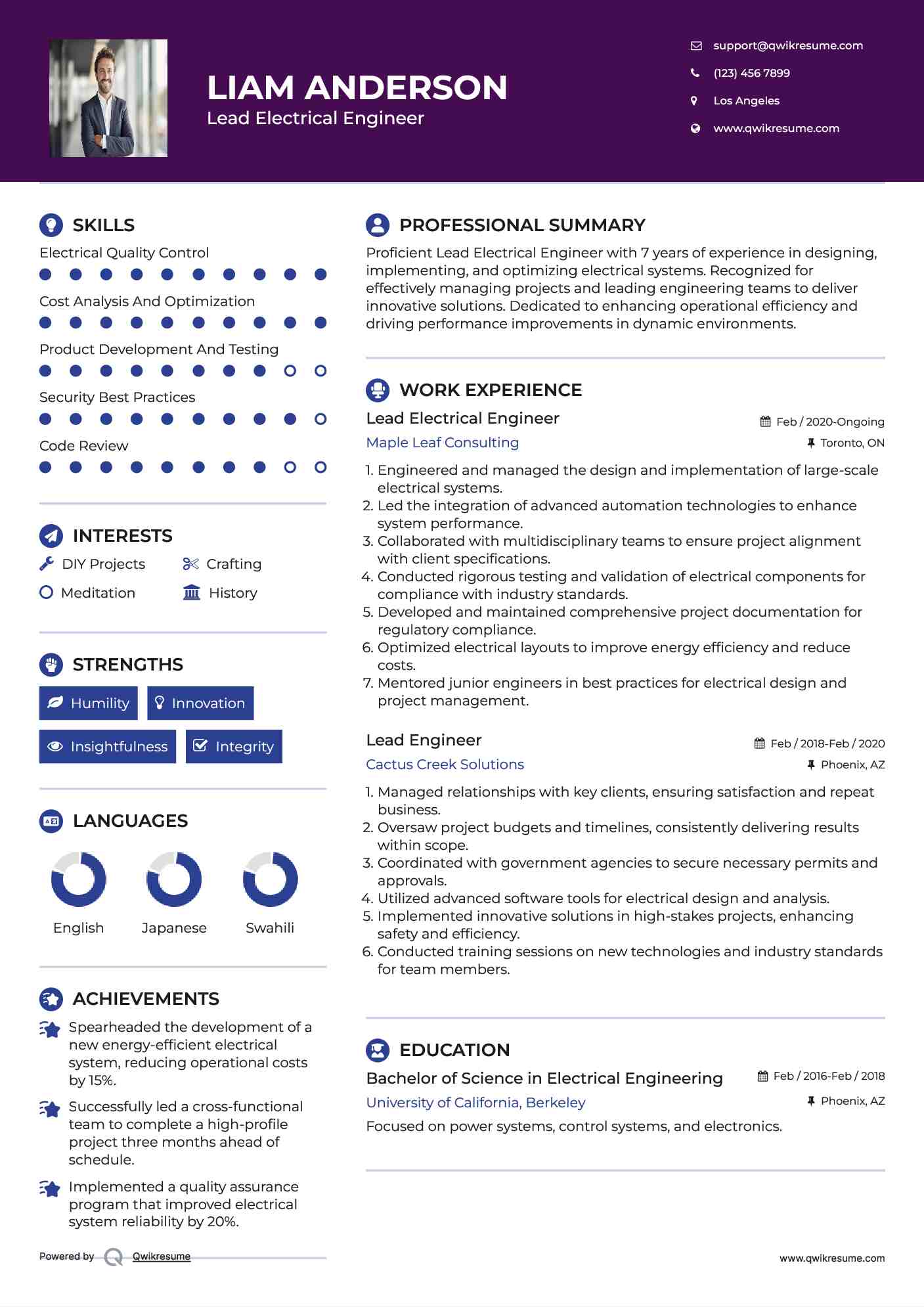 Lead Electrical Engineer Resume Template