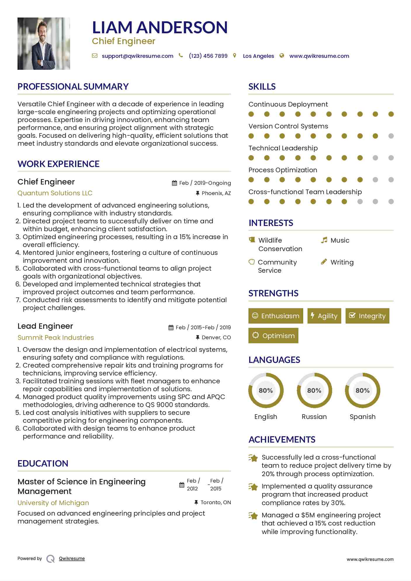 Lead Engineer Resume Samples QwikResume
