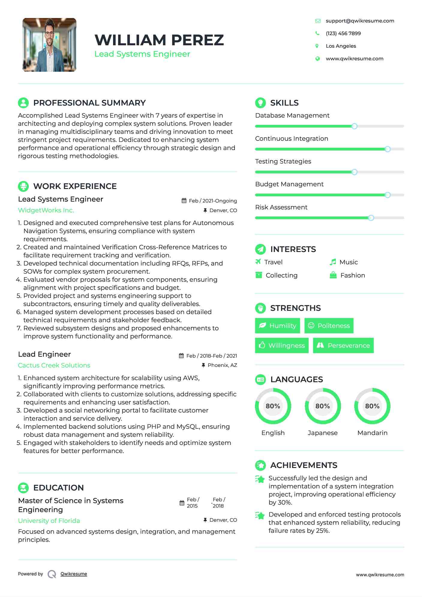 Lead Systems Engineer Resume Model