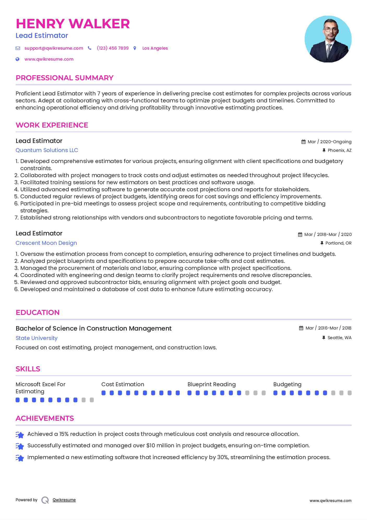 Lead Estimator Resume Model
