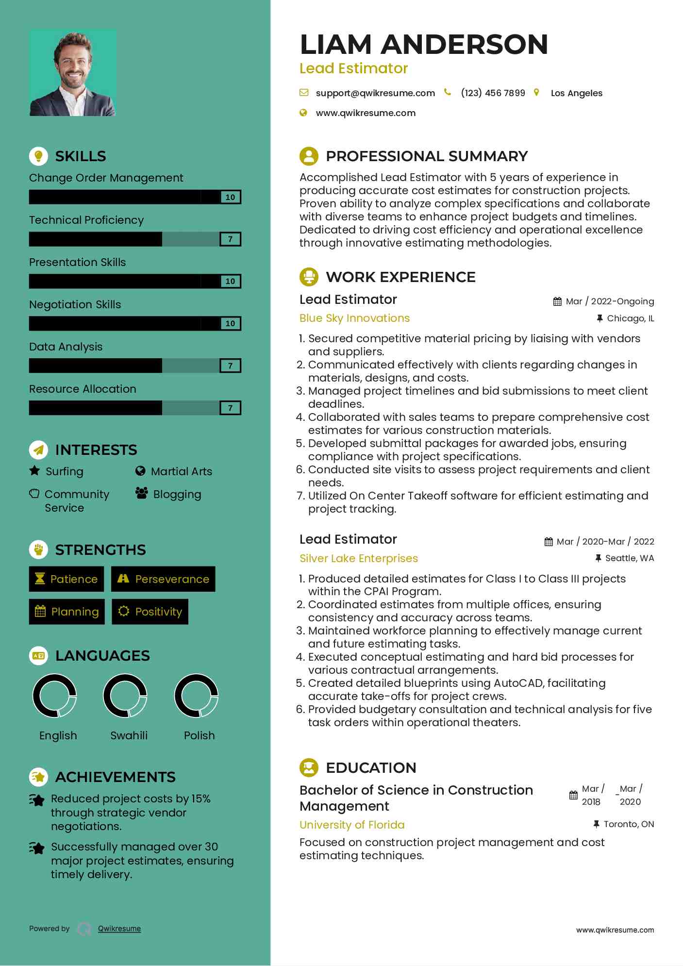 Lead Estimator Resume Model