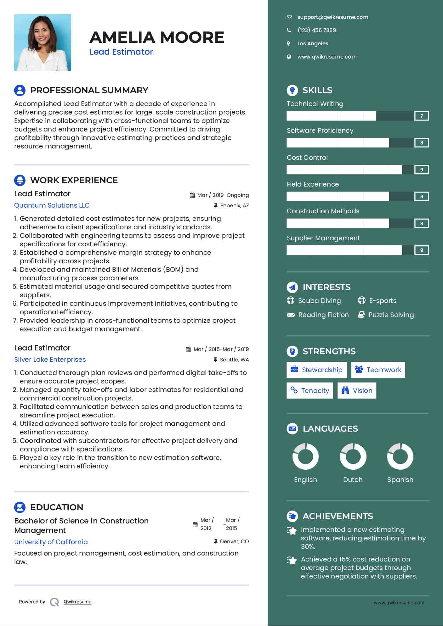Lead Estimator Resume Model