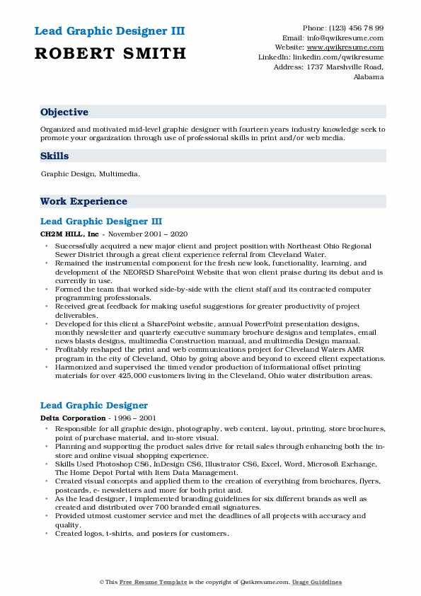Lead Graphic Designer Resume Samples QwikResume