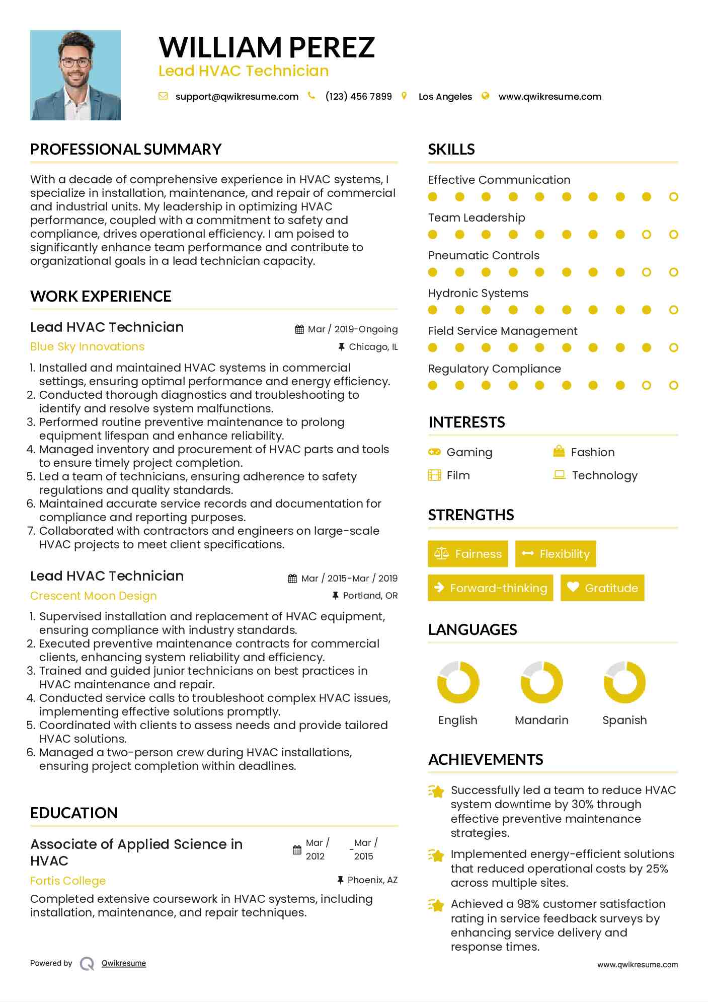 Lead Hvac Technician Resume Samples