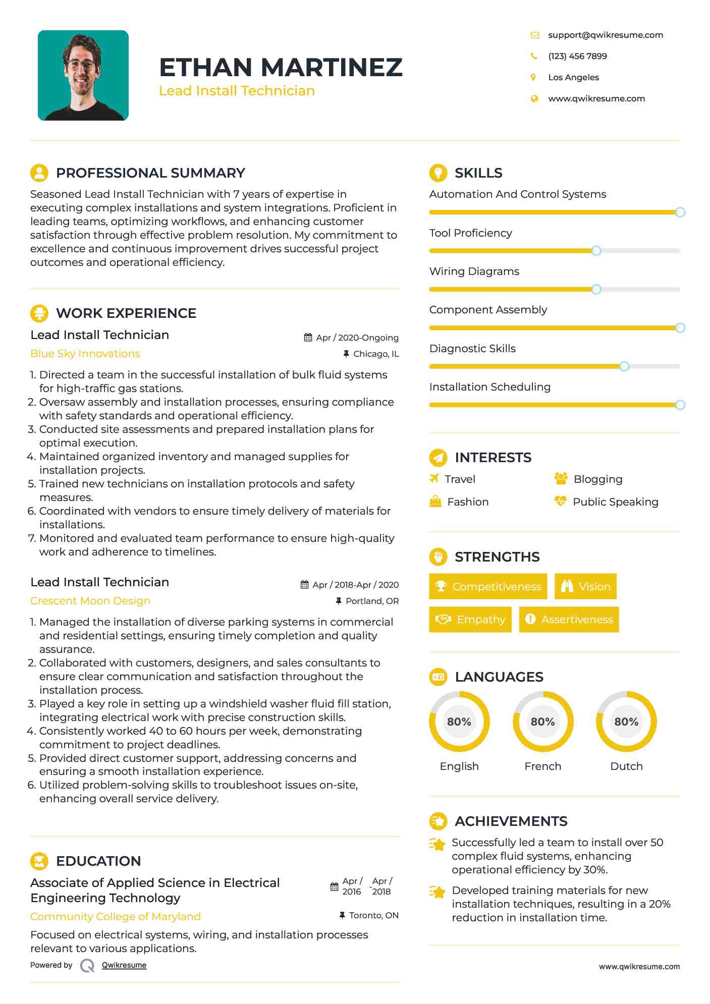 Lead Install Technician Resume Format