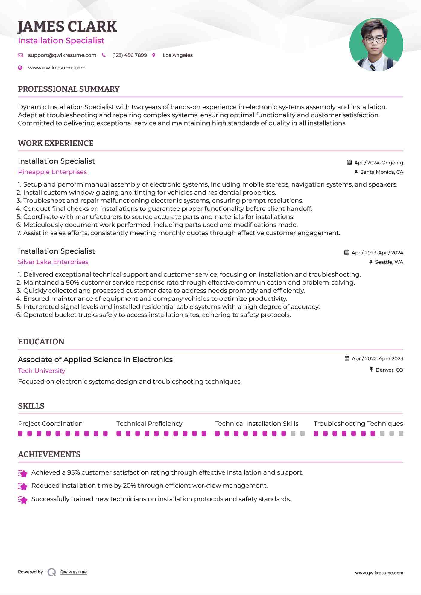 Installation Specialist Resume Template