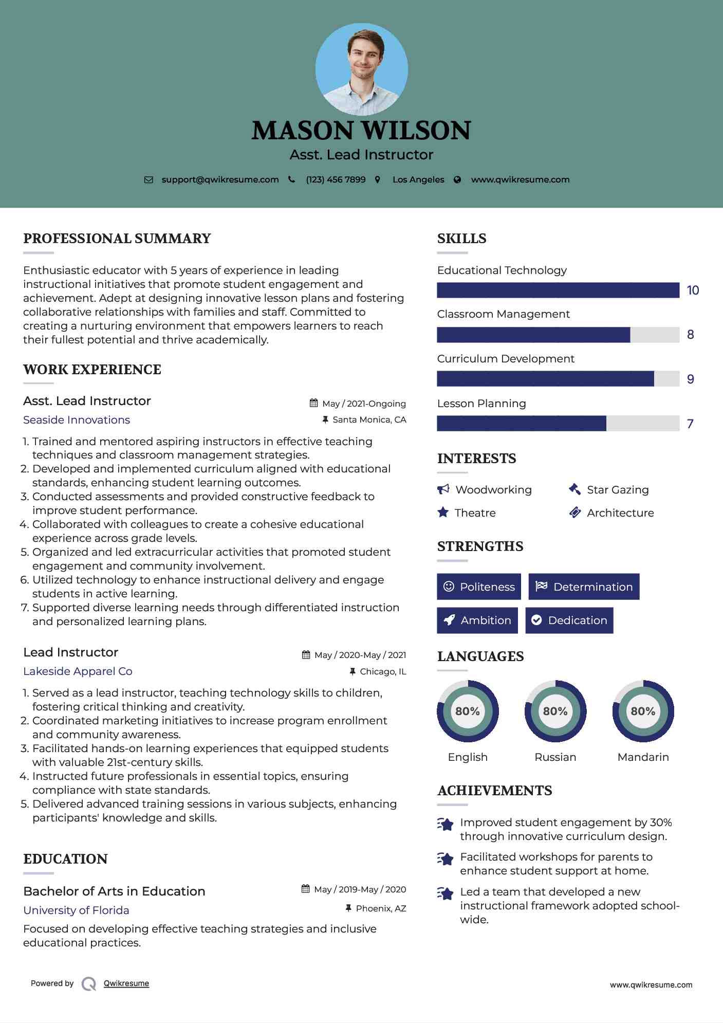 Asst. Lead Instructor Resume Template