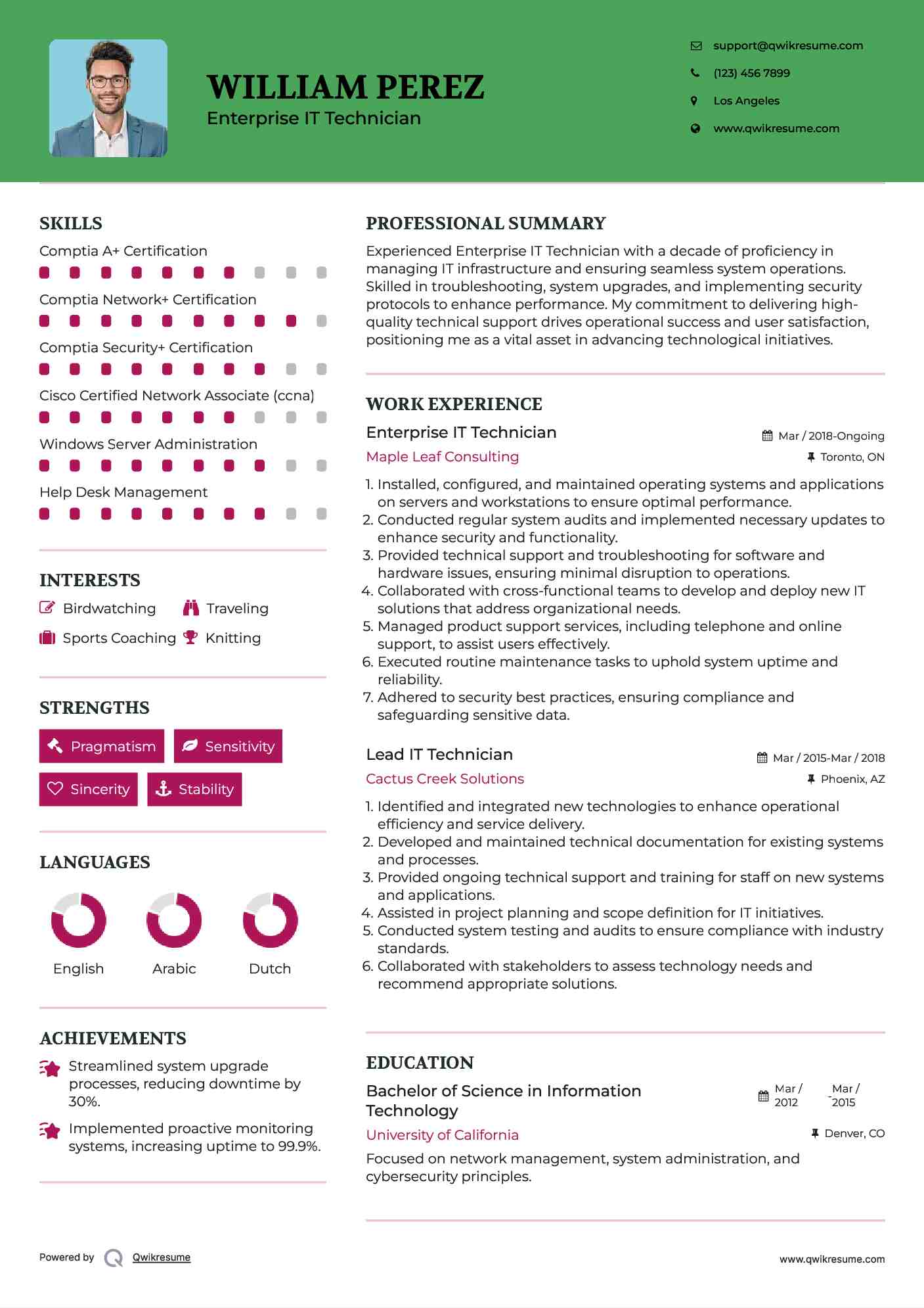 Enterprise IT Technician Resume Example