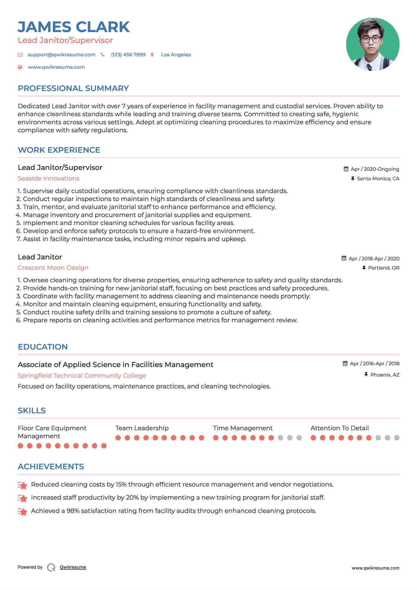 Lead Janitor/Supervisor Resume Model