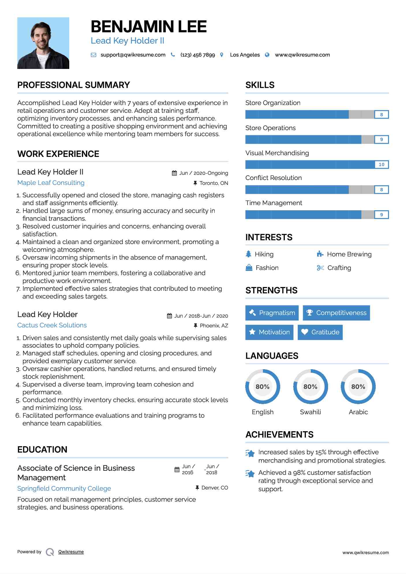 Lead Key Holder Resume Samples QwikResume