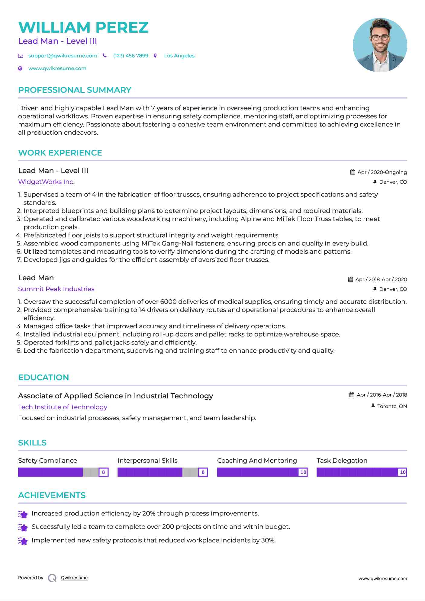 Lead Man - Level III Resume Model