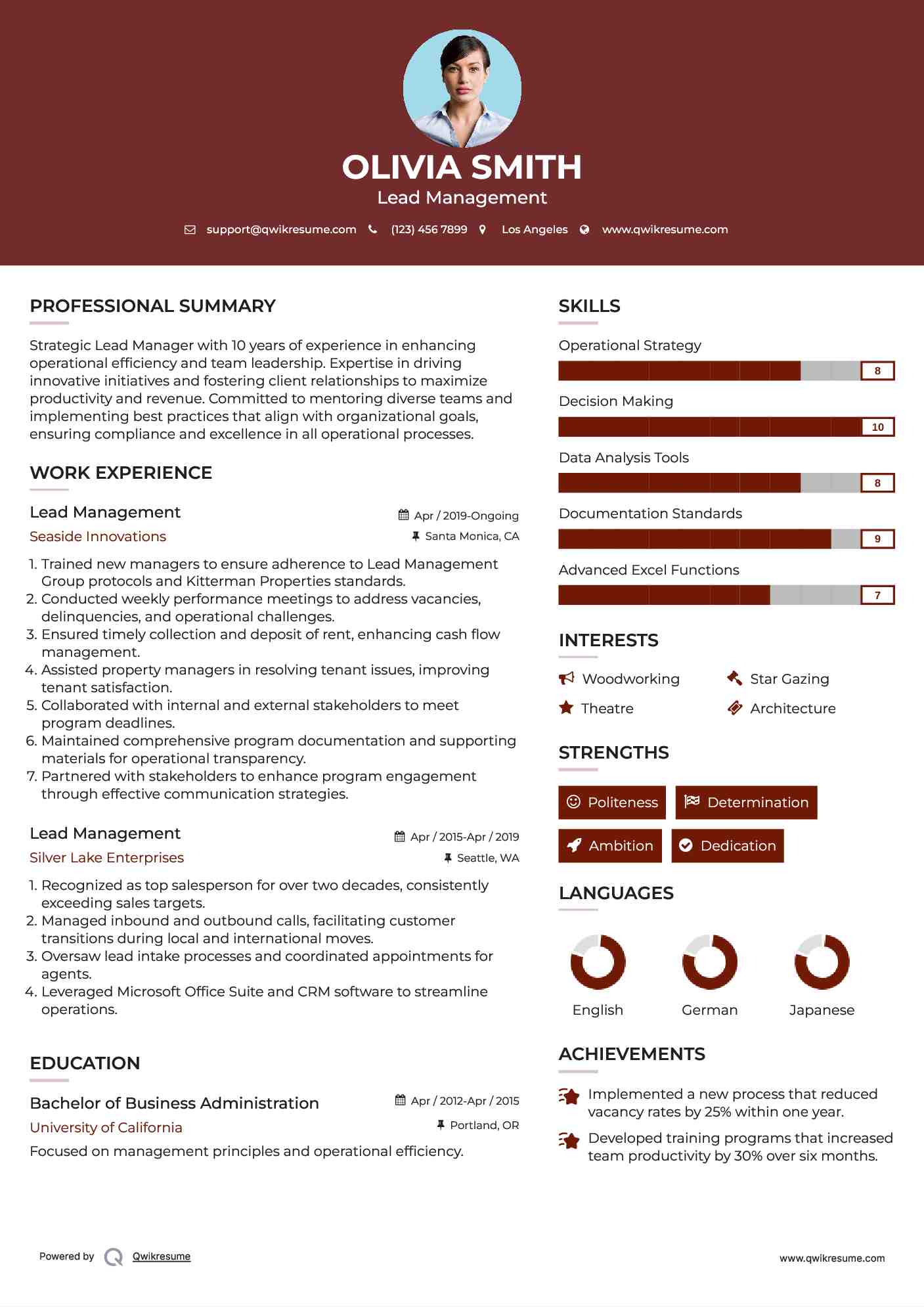 Lead Management Resume Sample
