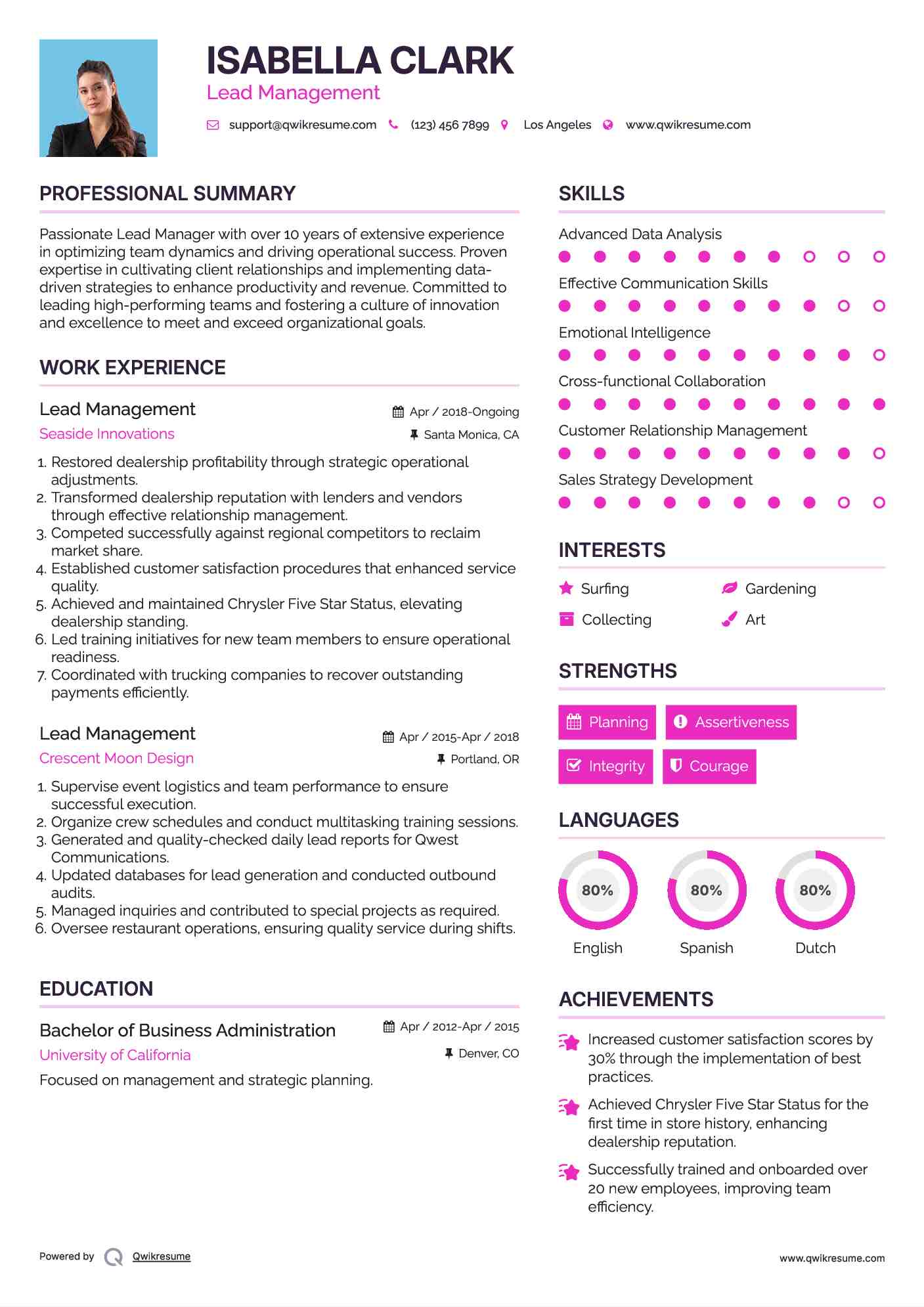 Lead Management Resume Template