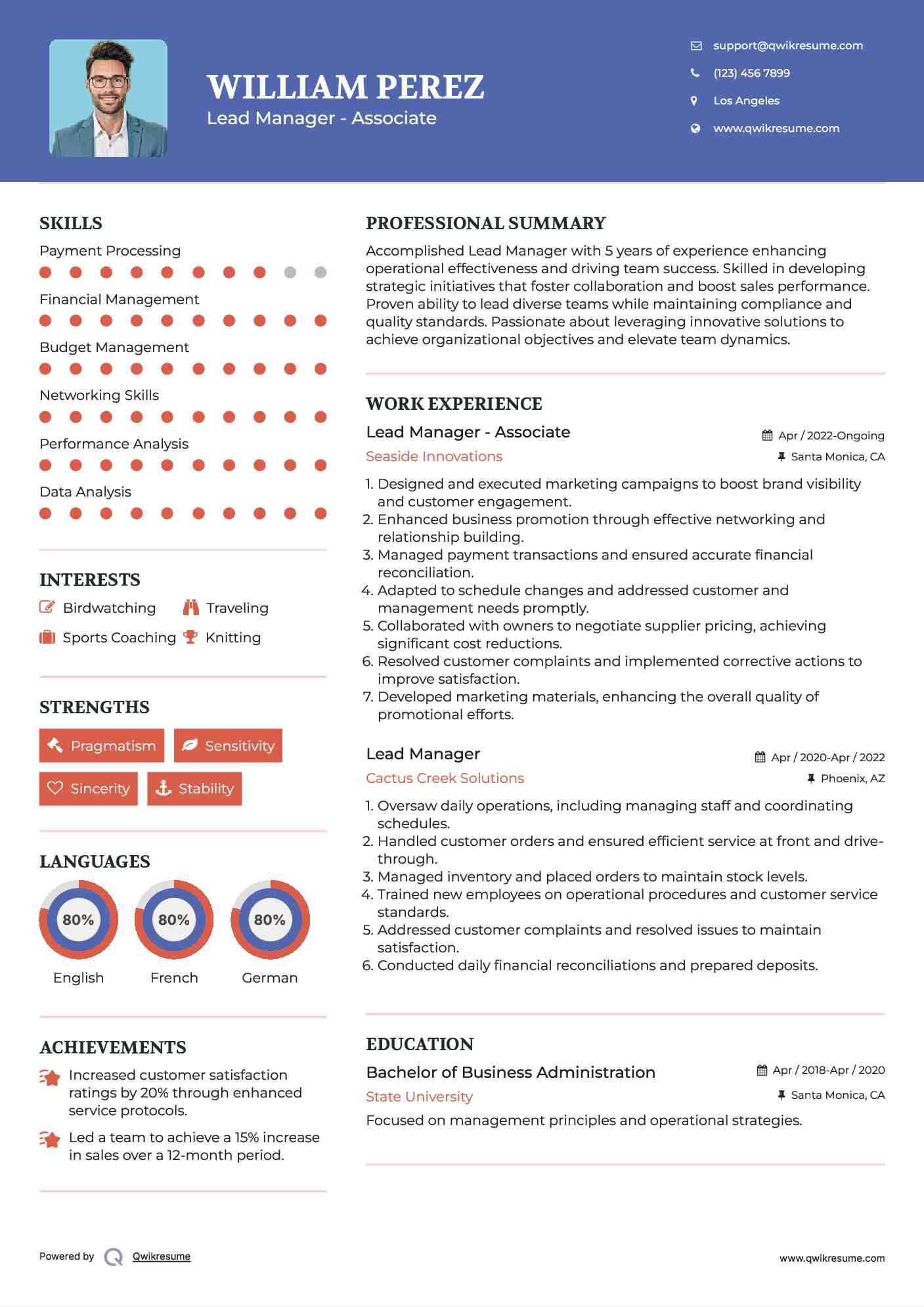 Lead Manager - Associate Resume Model