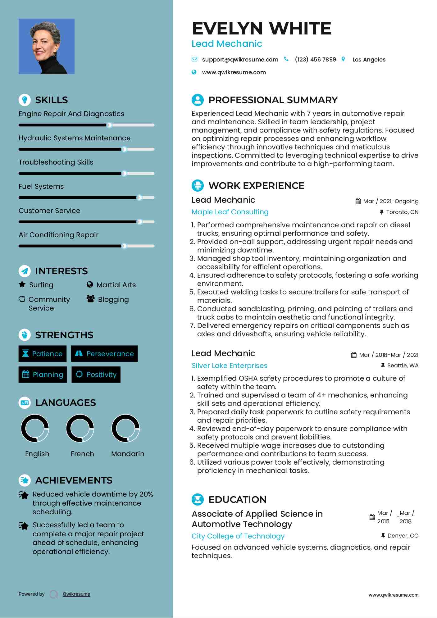 Lead Mechanic Resume Model