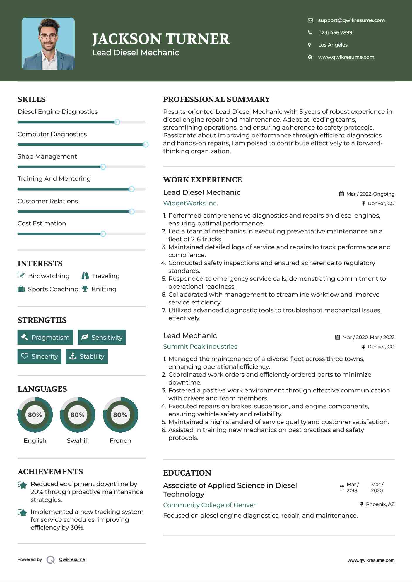 Lead Diesel Mechanic Resume Format