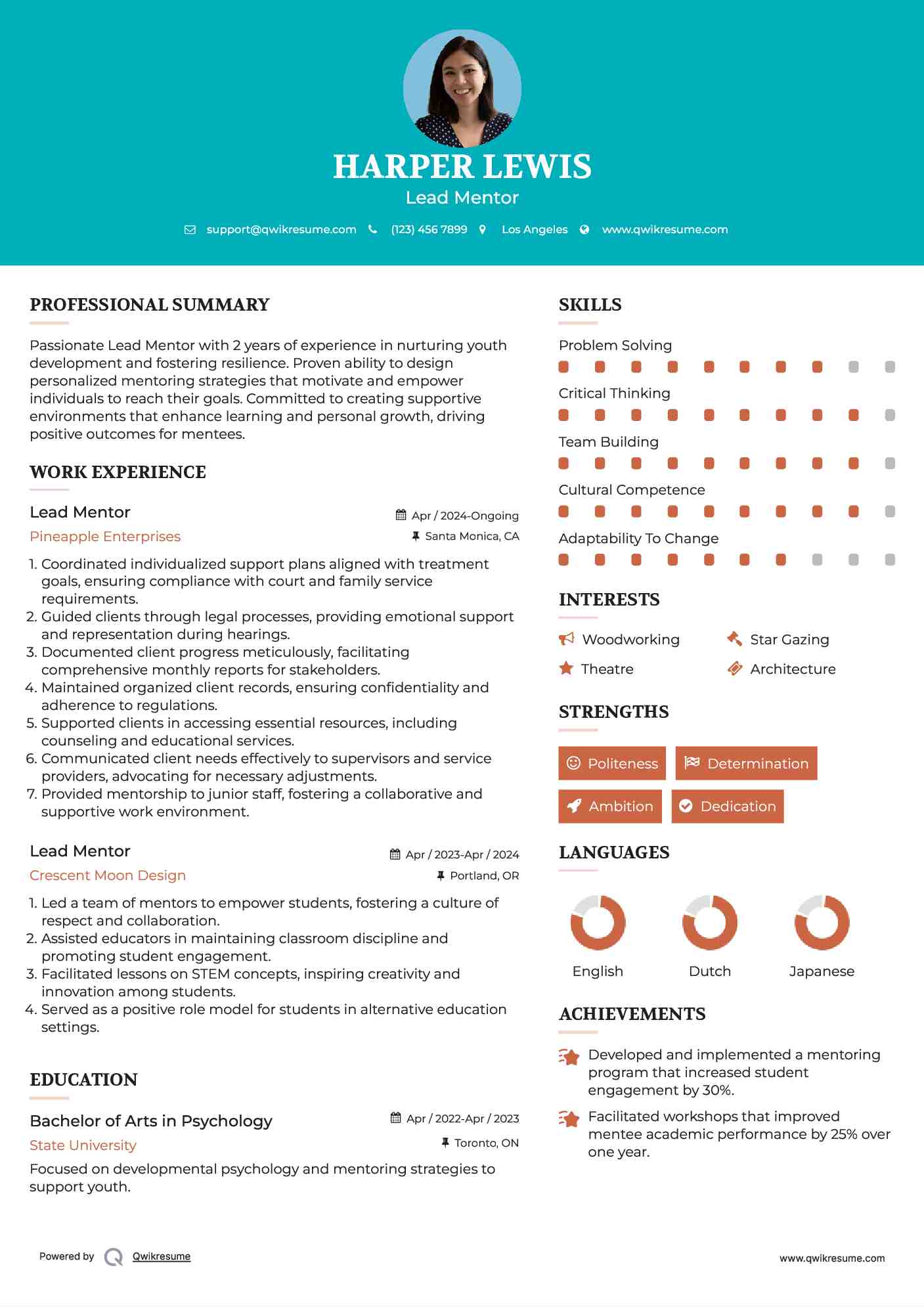 Lead Mentor Resume Template