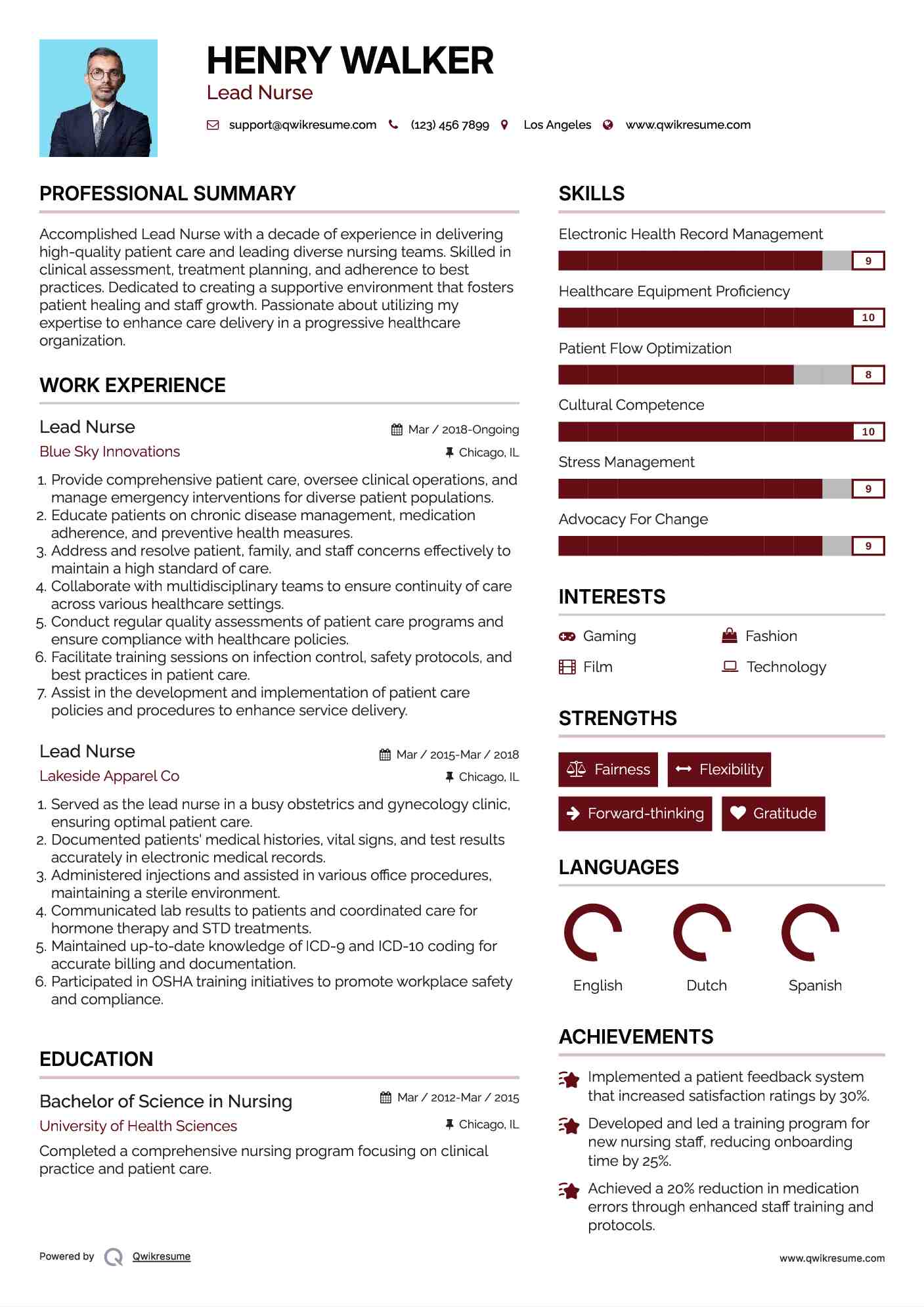 Lead Nurse Resume Model