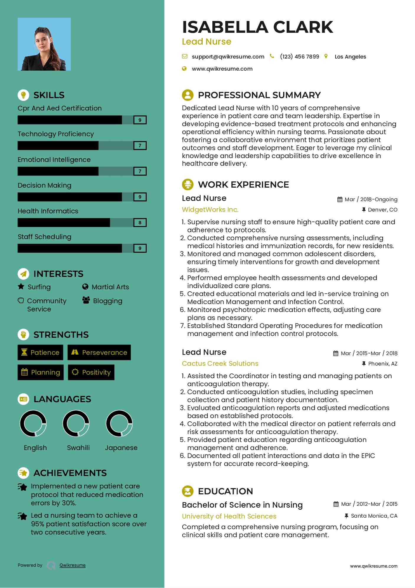 Lead Nurse Resume Template