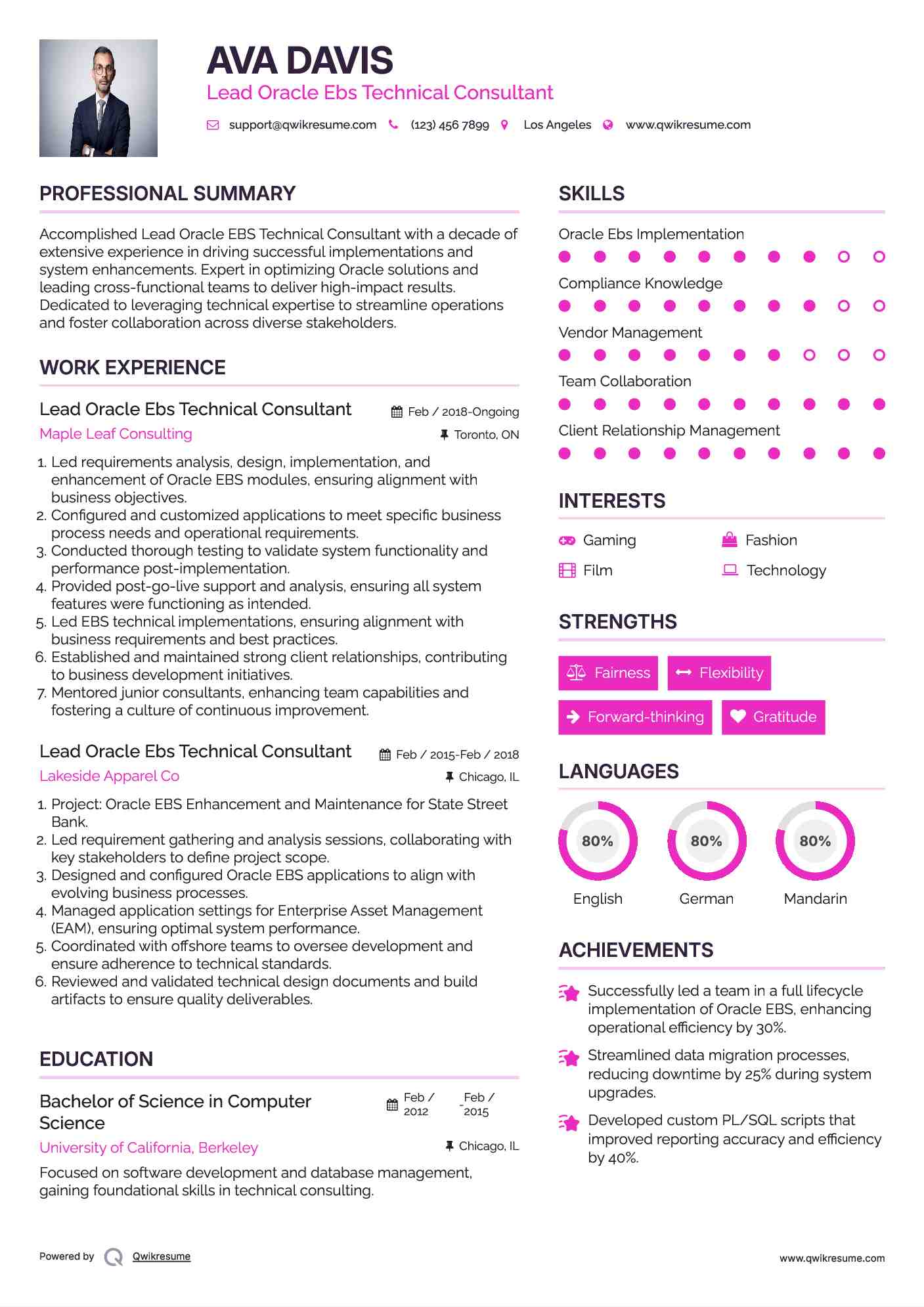 Lead Oracle Ebs Technical Consultant Resume Sample