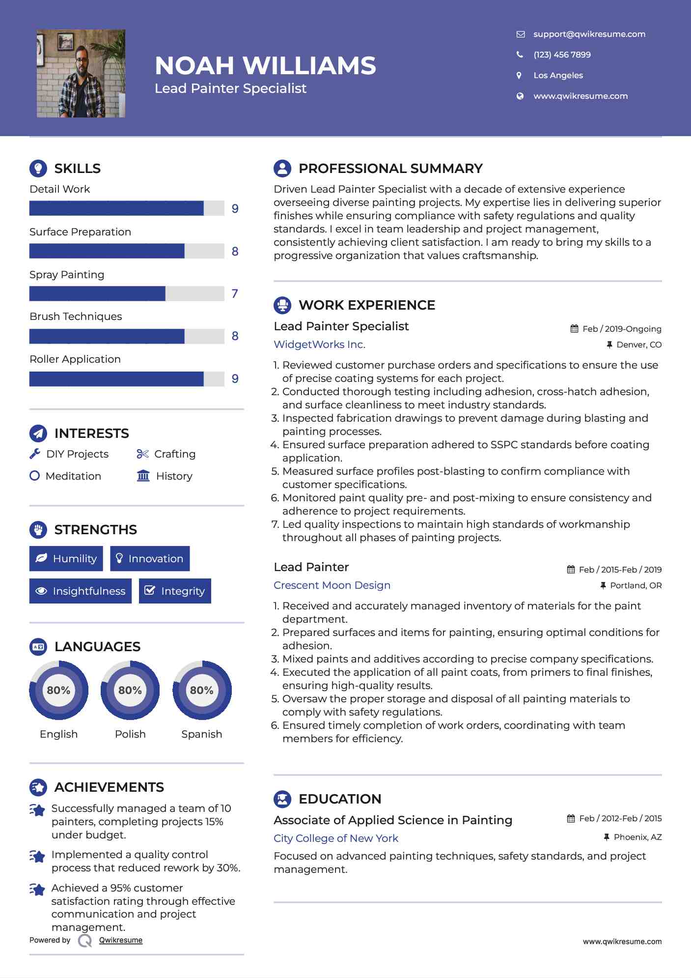 Lead Painter Specialist Resume Sample