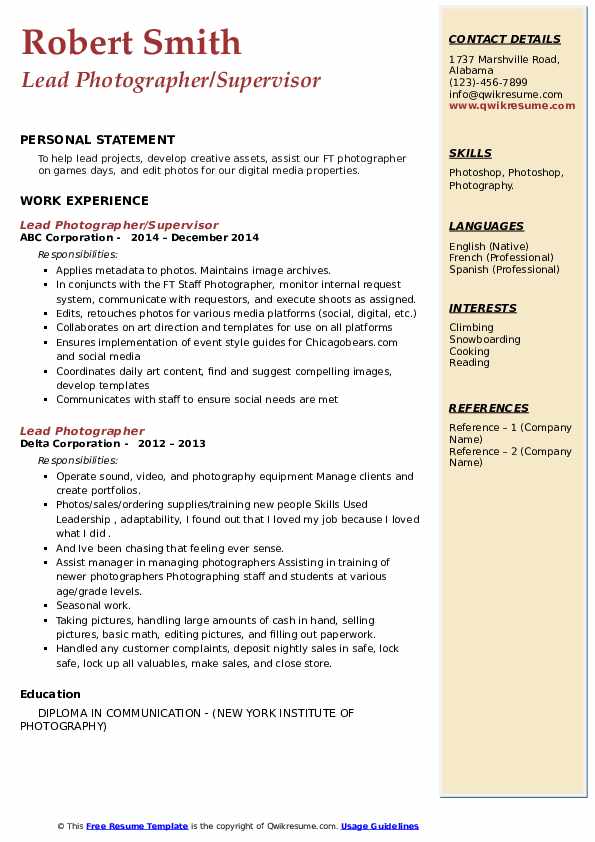 Lead Photographer Resume Samples - Lead Photographer 1586789752 Pdf 