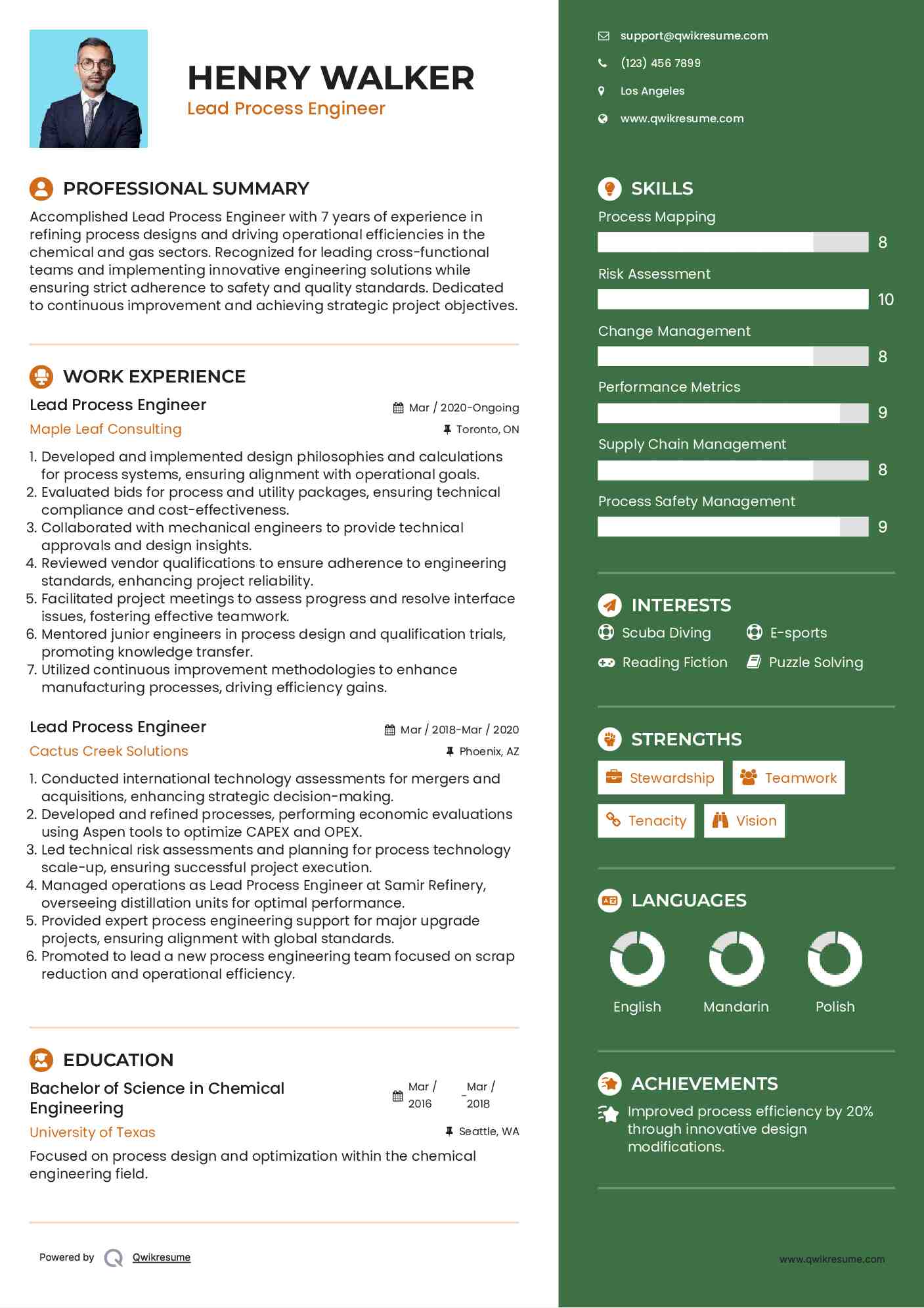Lead Process Engineer Resume Samples QwikResume