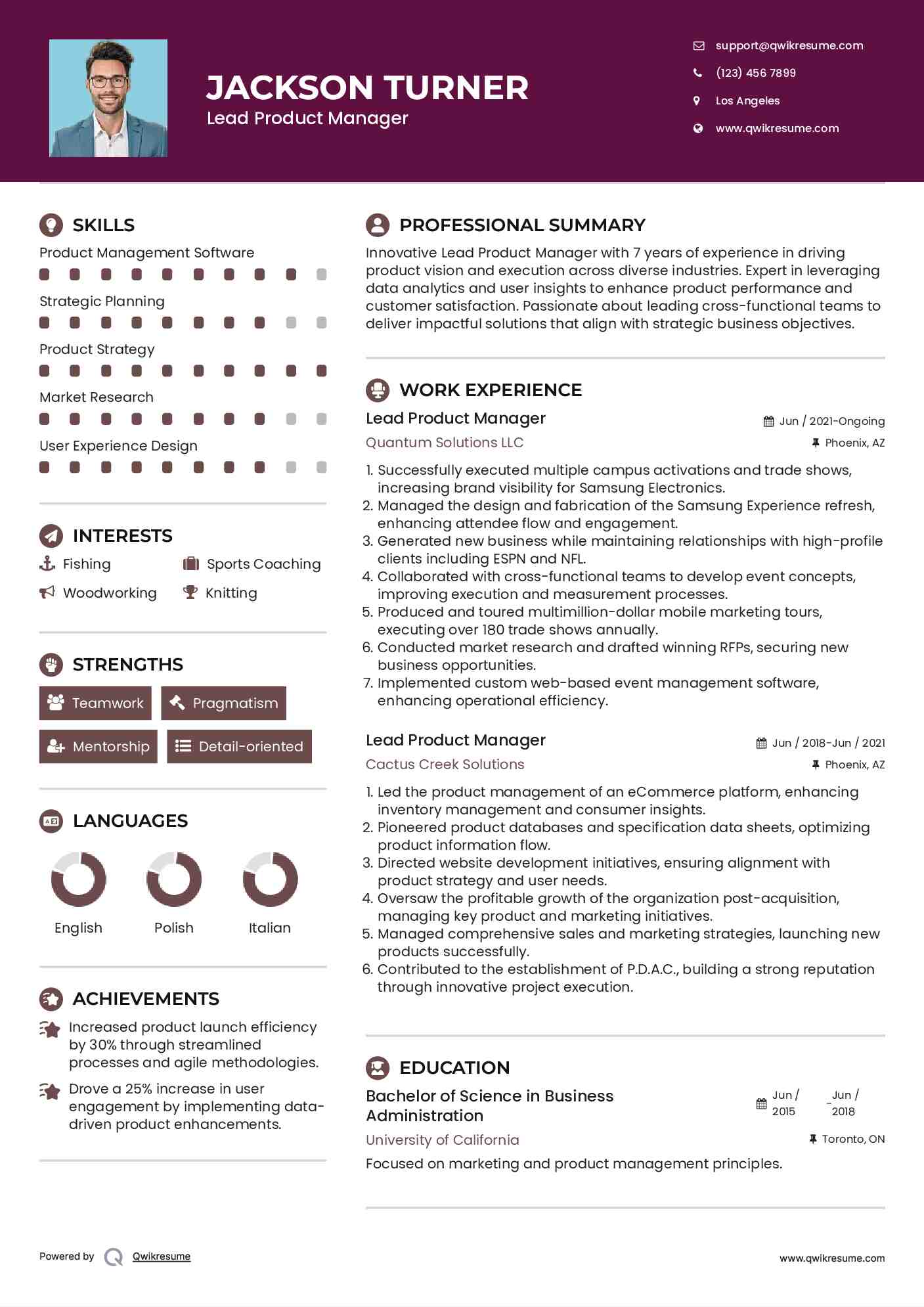 Lead Product Manager Resume Template