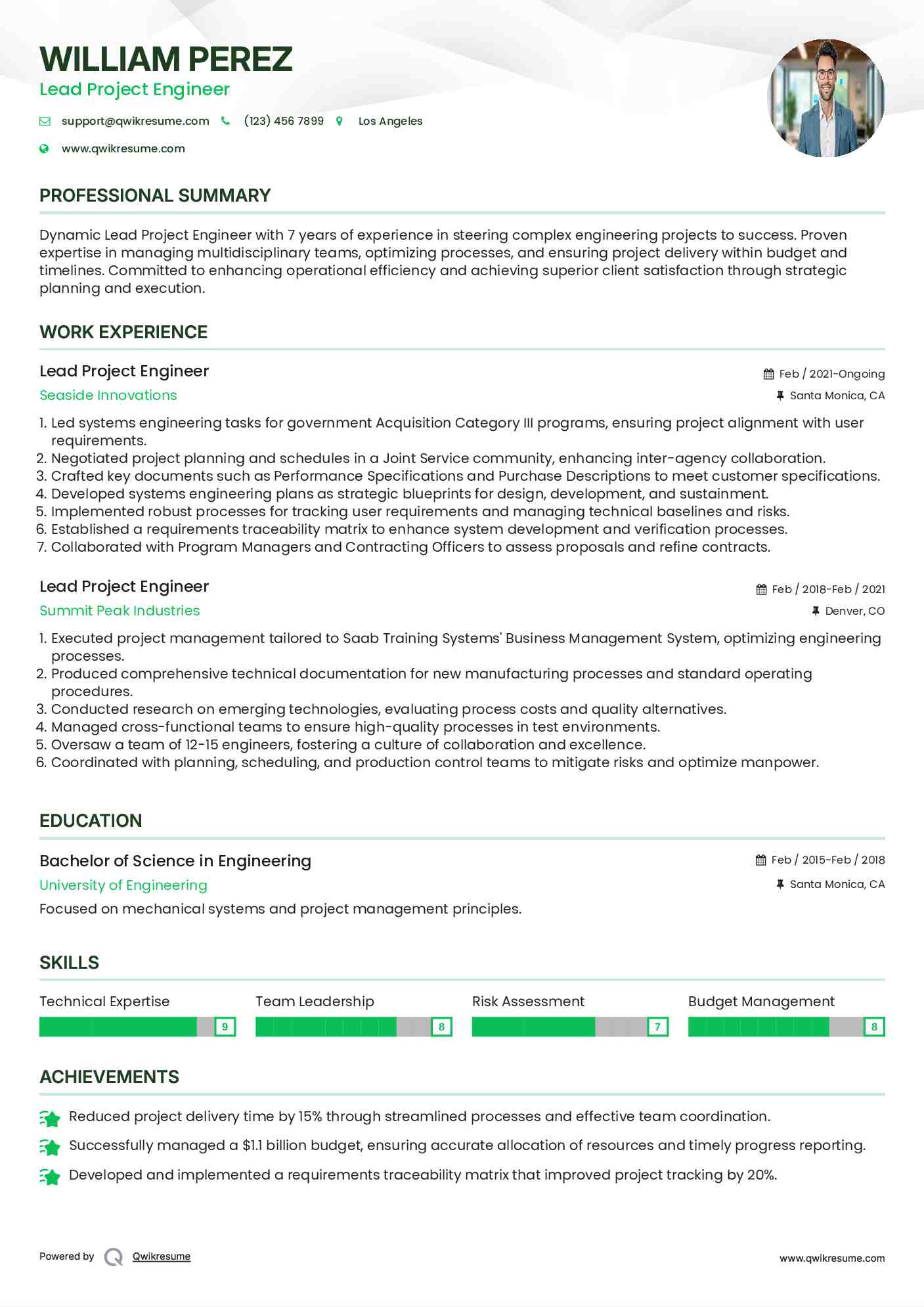 Lead Project Engineer Resume Format