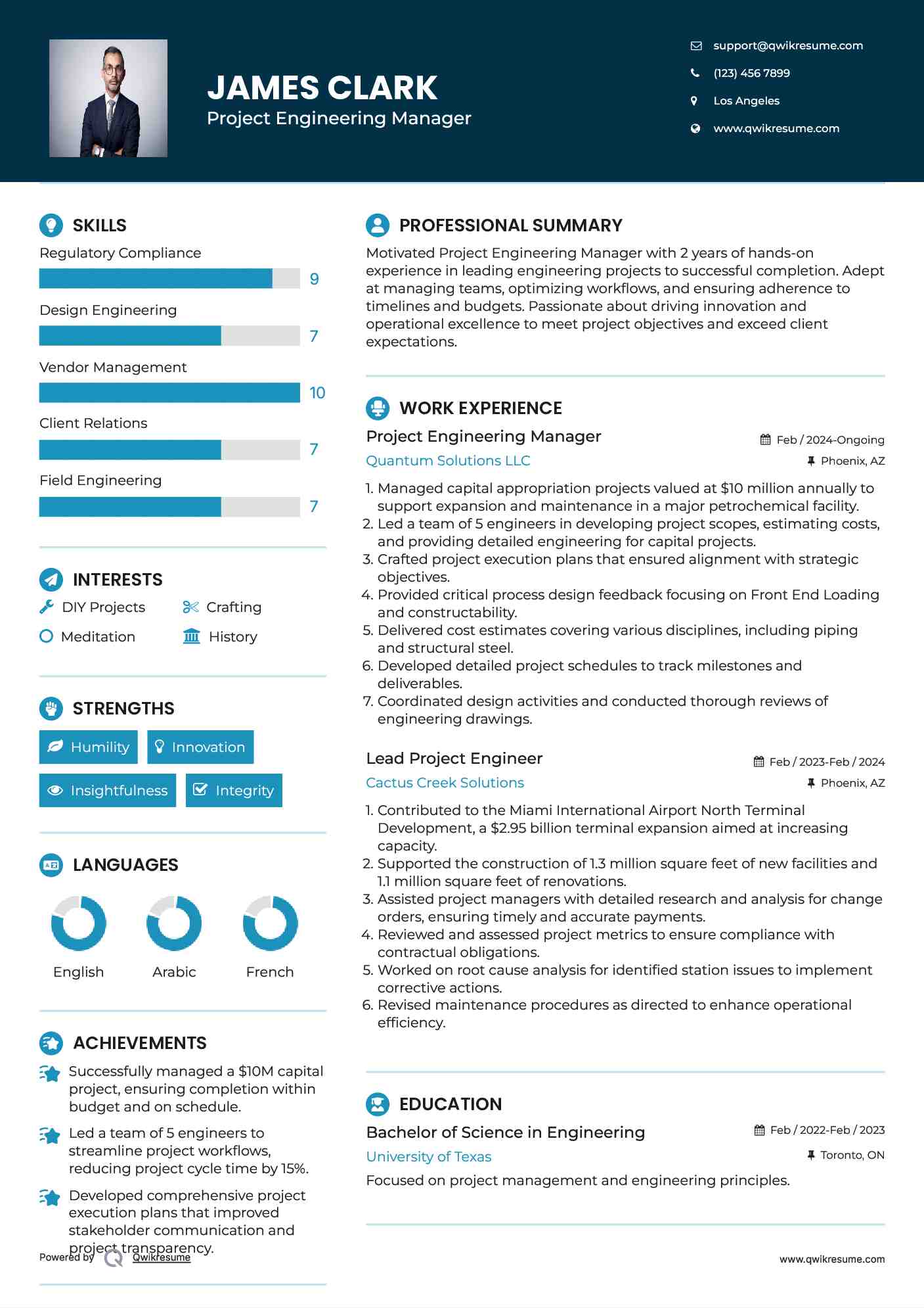 Project Engineering Manager Resume Format