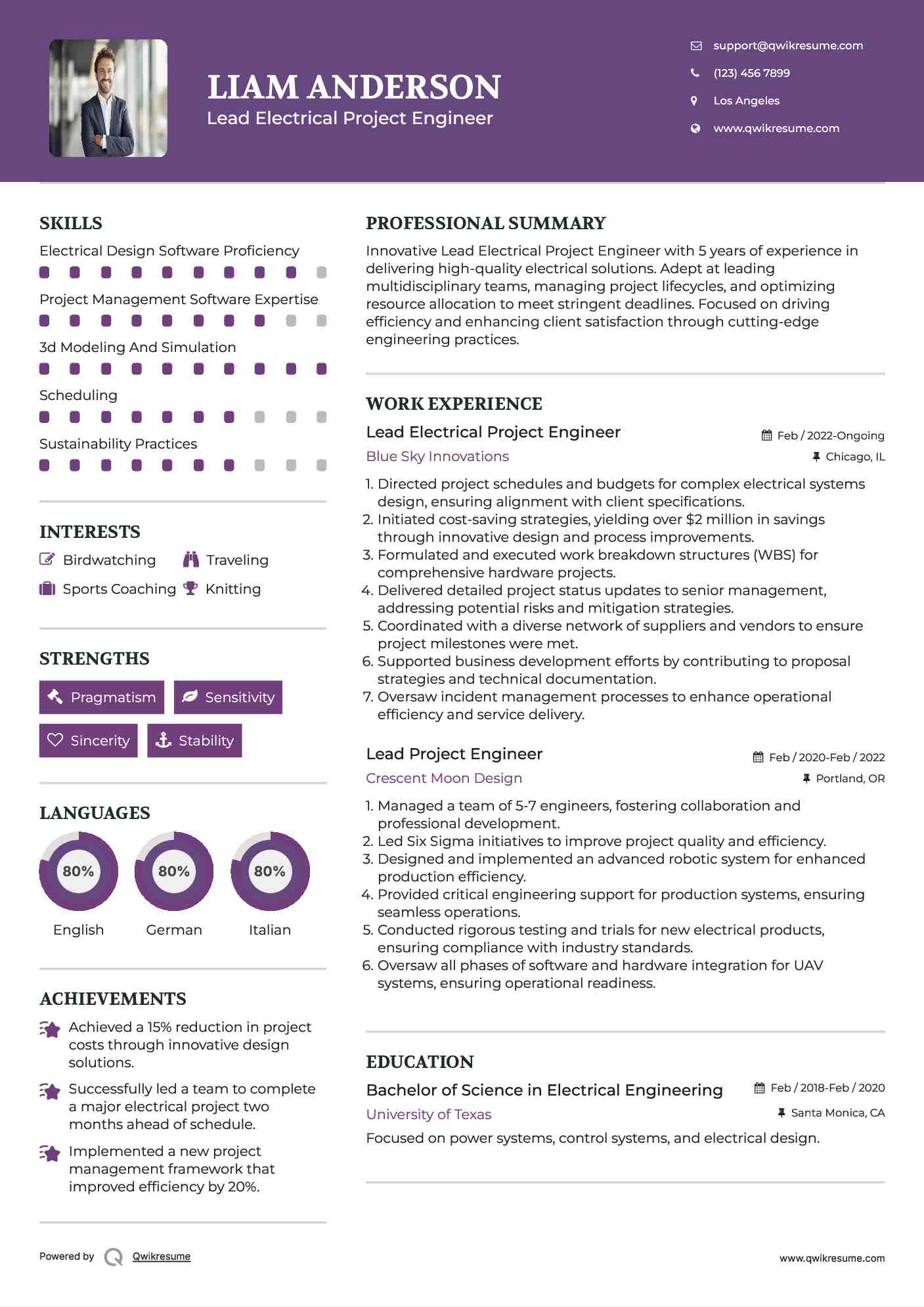Lead Project Engineer Resume Samples QwikResume