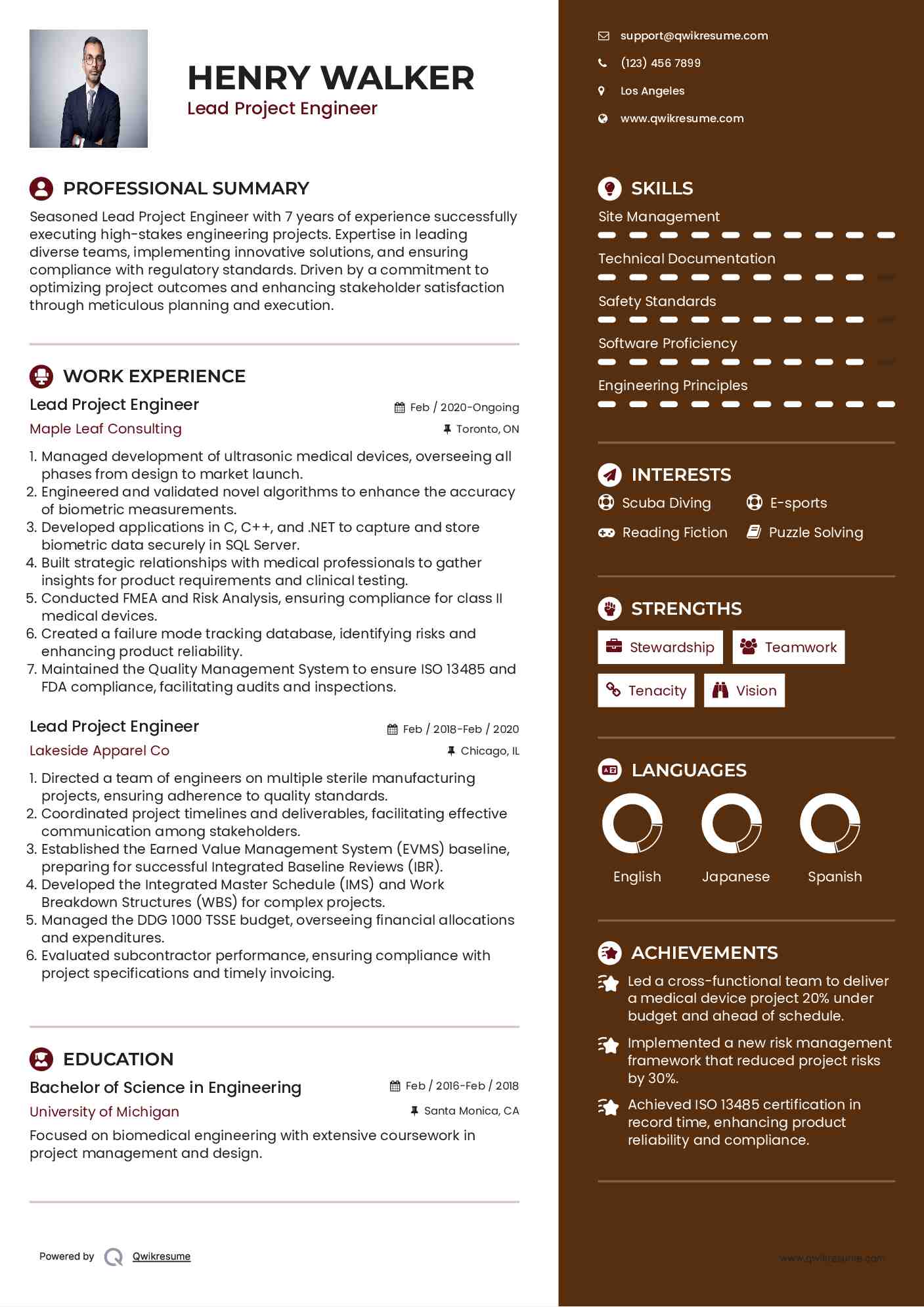 Lead Project Engineer Resume Template