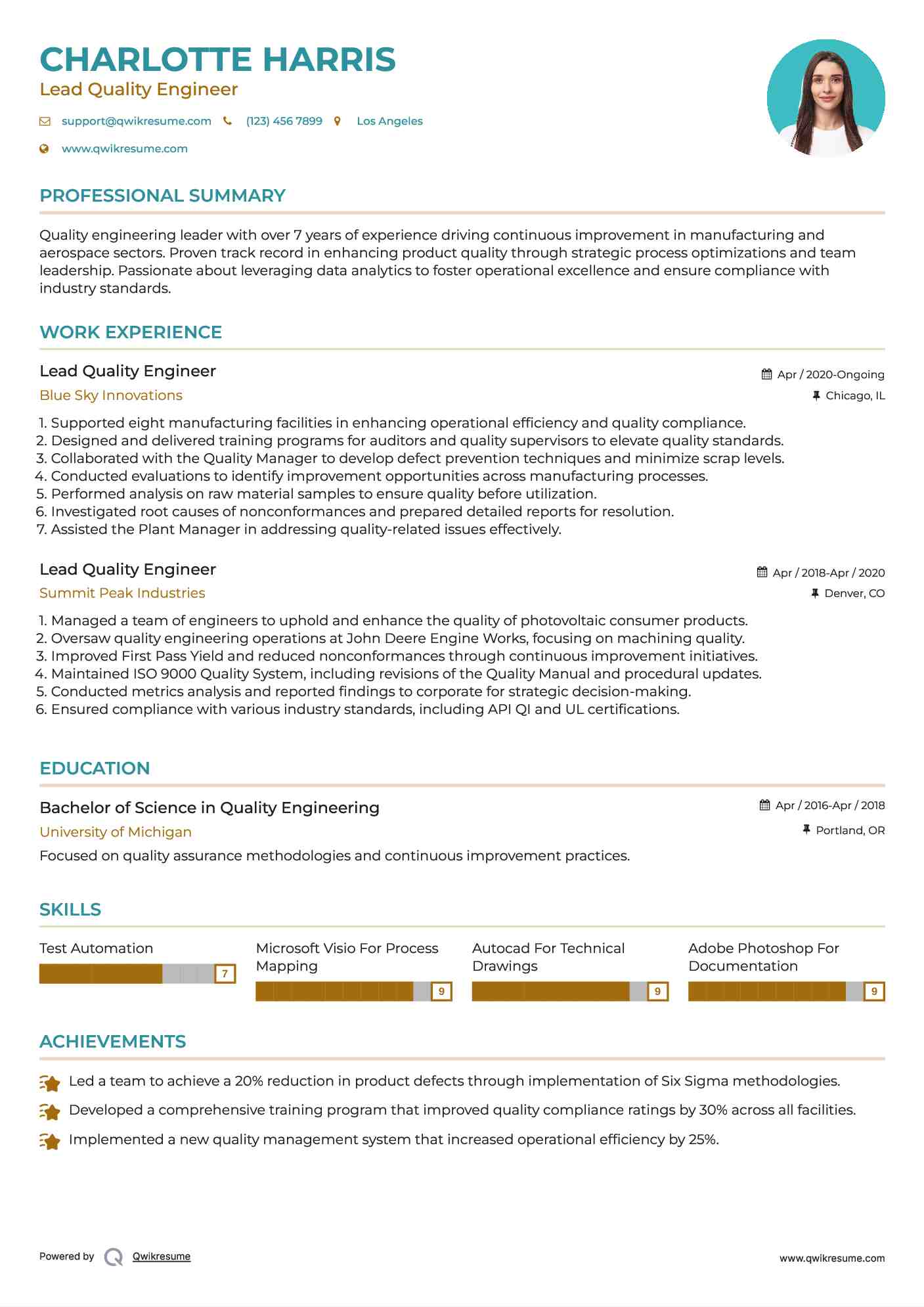 Lead Quality Engineer Resume Format