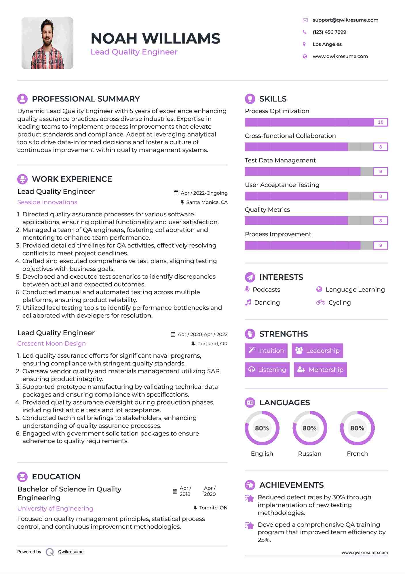 Lead Quality Engineer Resume Samples QwikResume