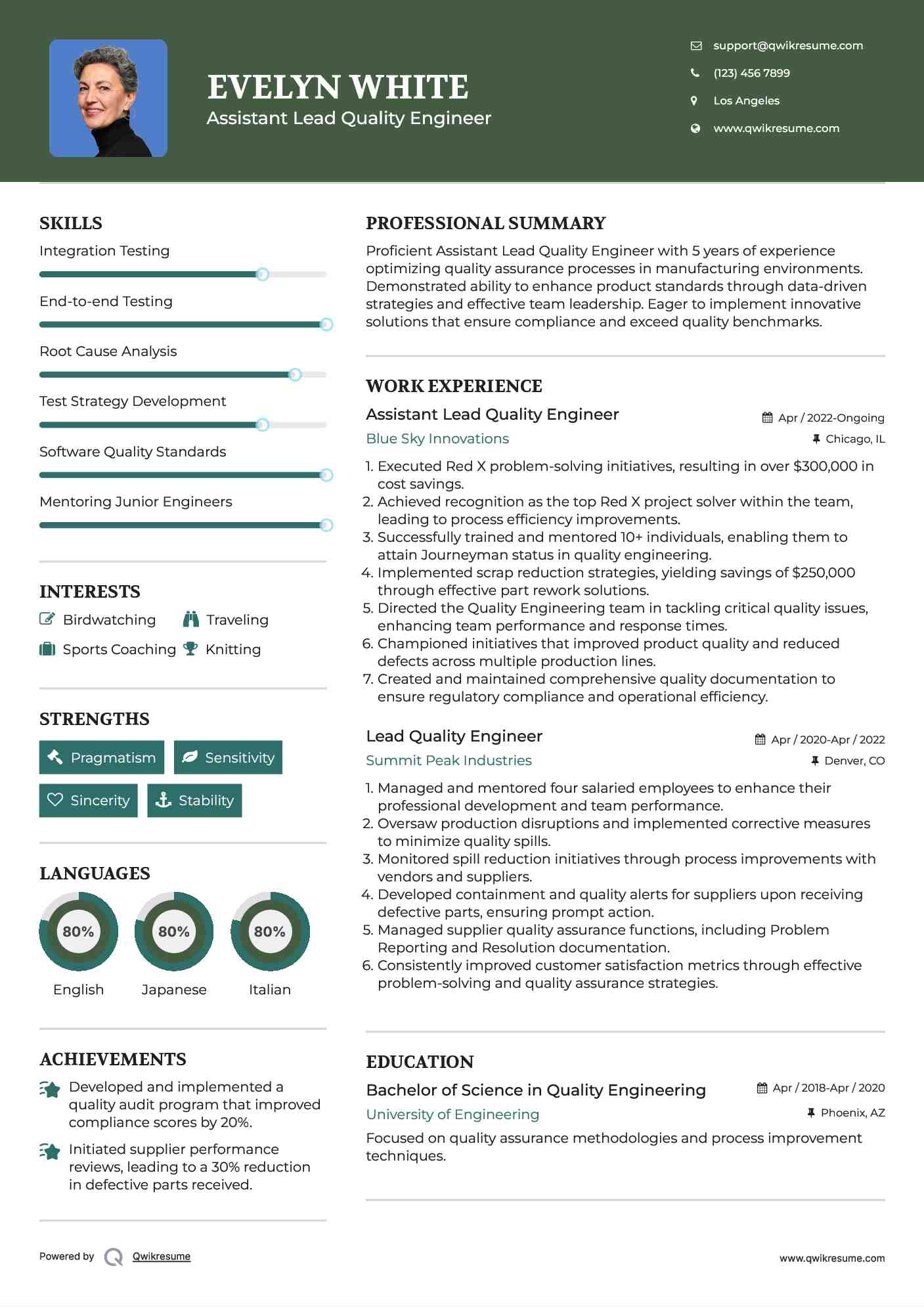 Lead Quality Engineer Resume Samples QwikResume