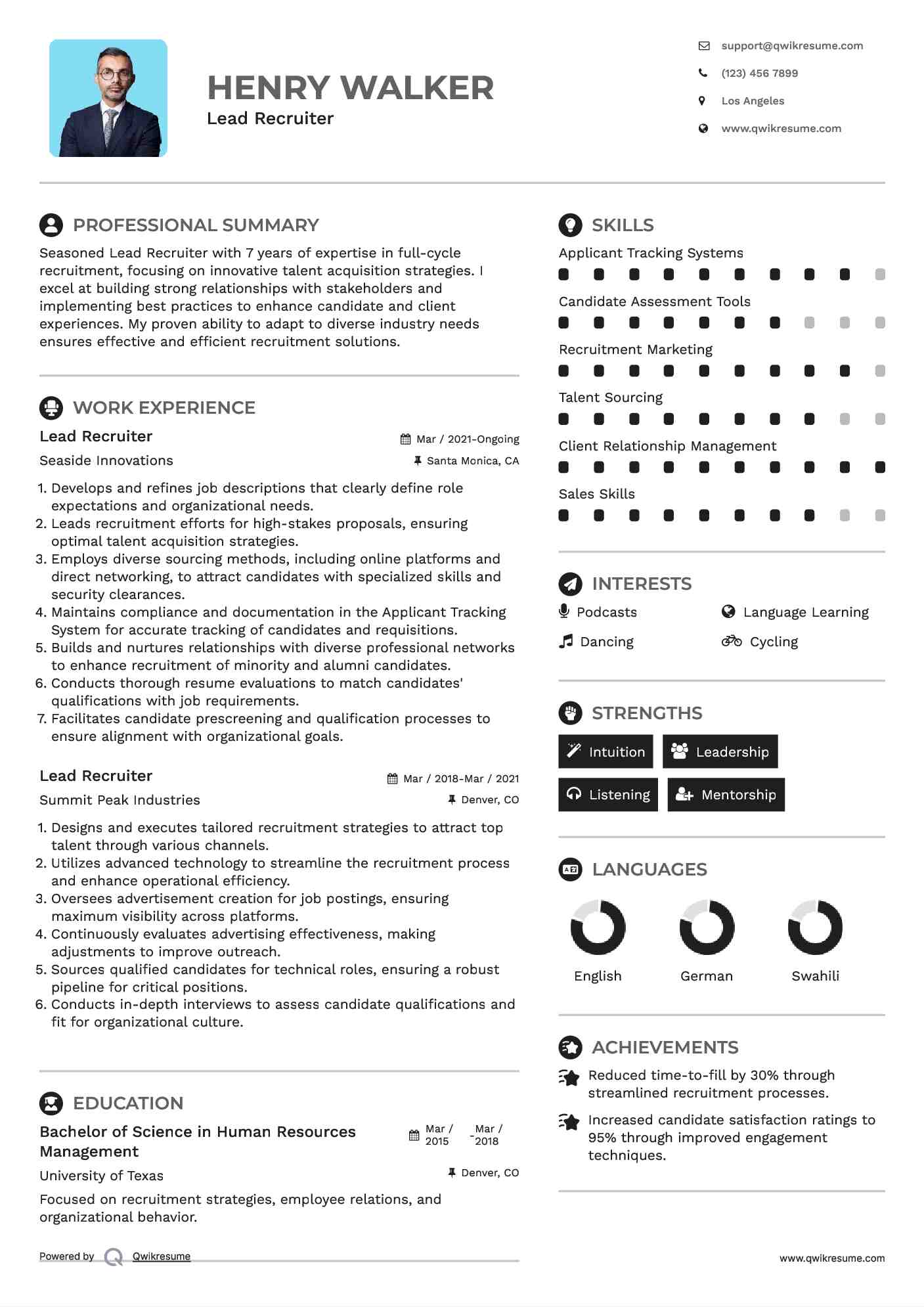 Lead Recruiter Resume Format