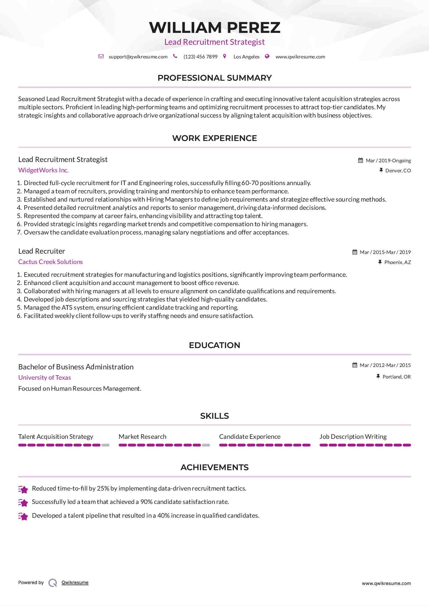 Lead Recruitment Strategist Resume Template