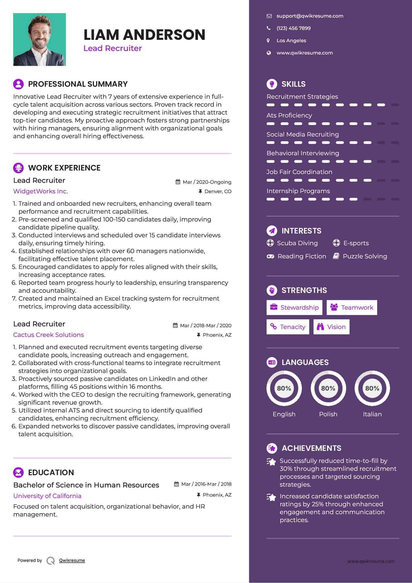 Lead Recruiter Resume Sample