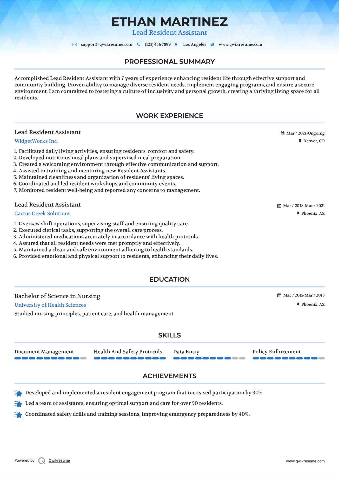 Lead Resident Assistant Resume Template