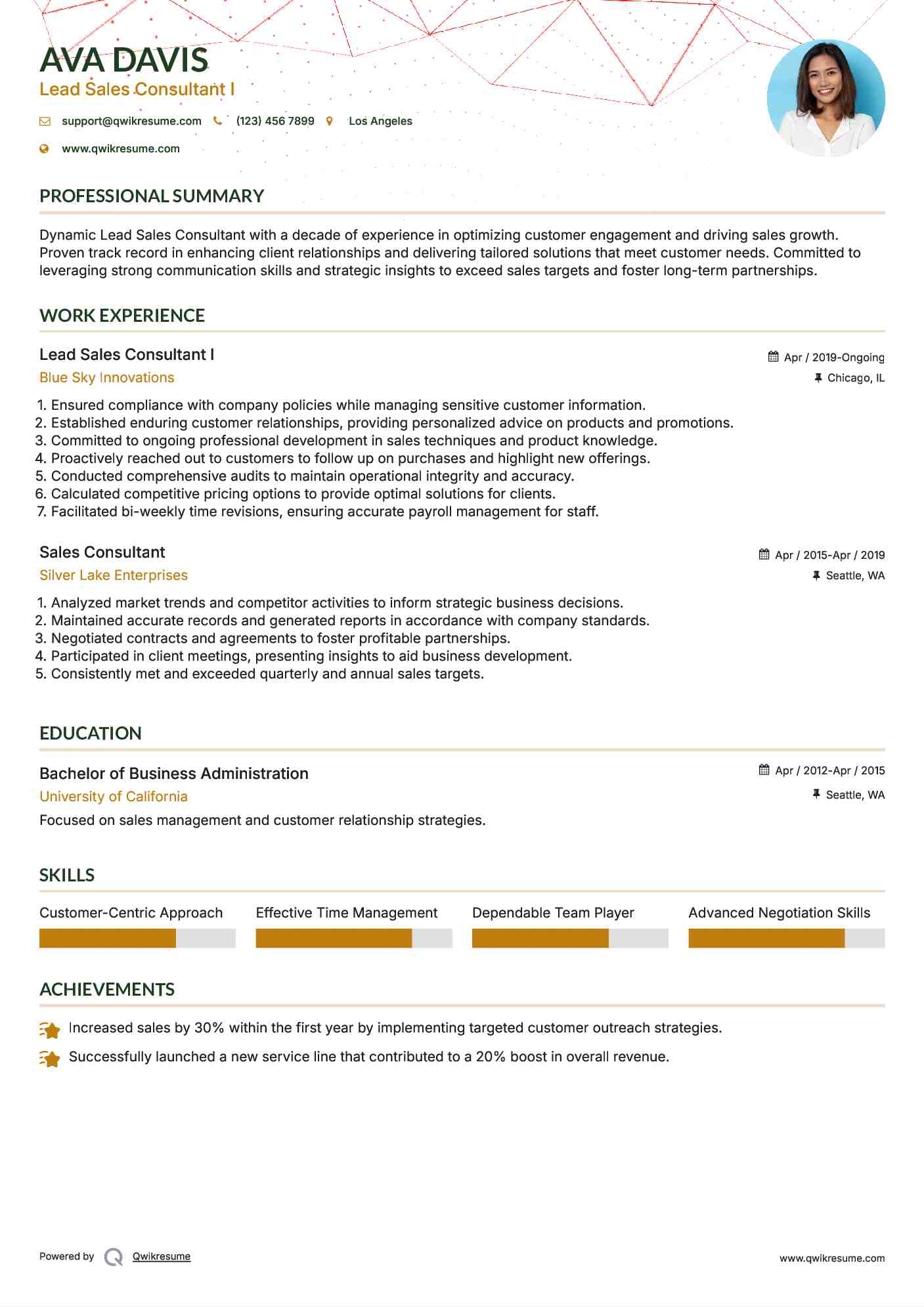 Lead Sales Consultant I Resume Sample