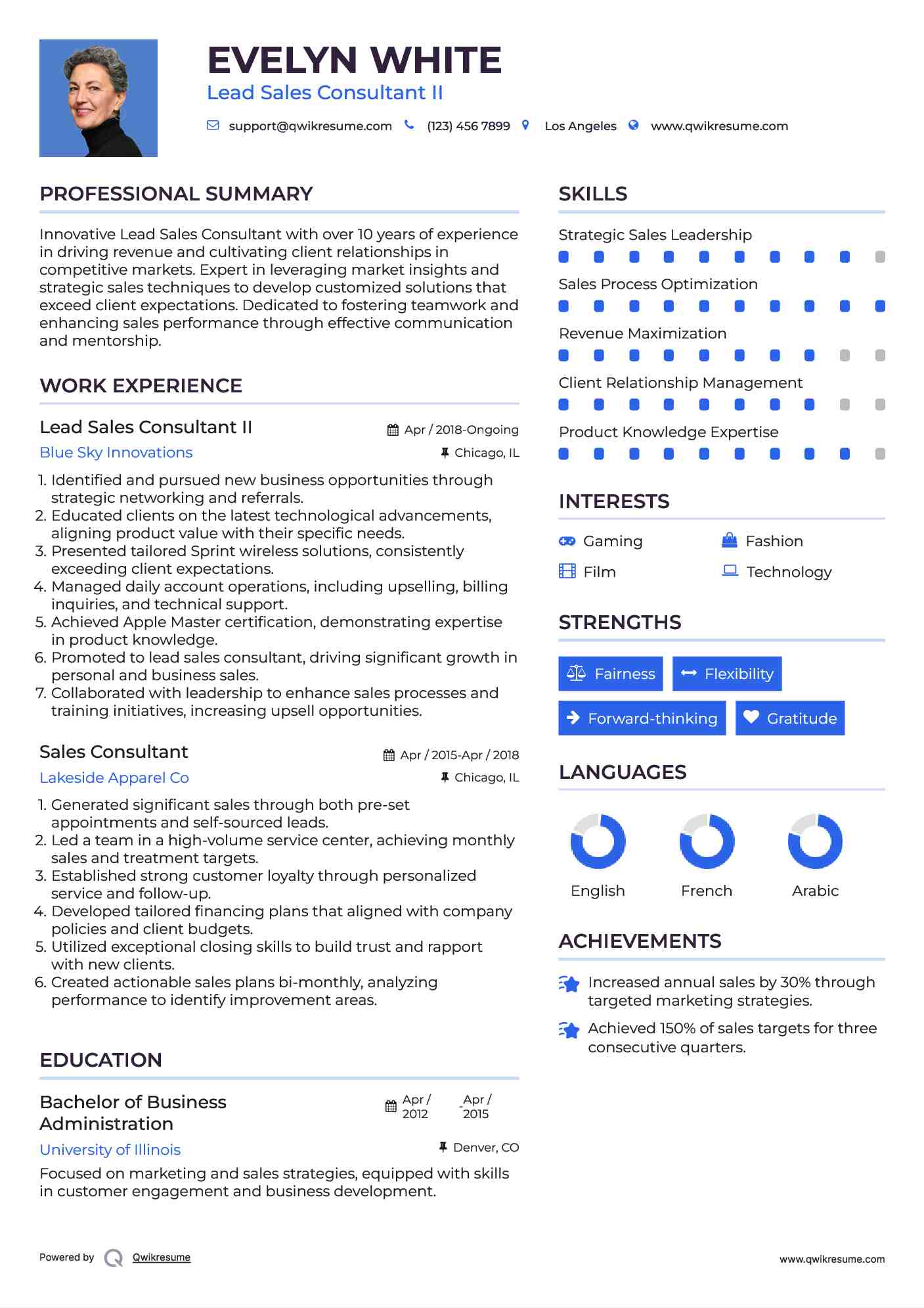 Lead Sales Consultant II Resume Model