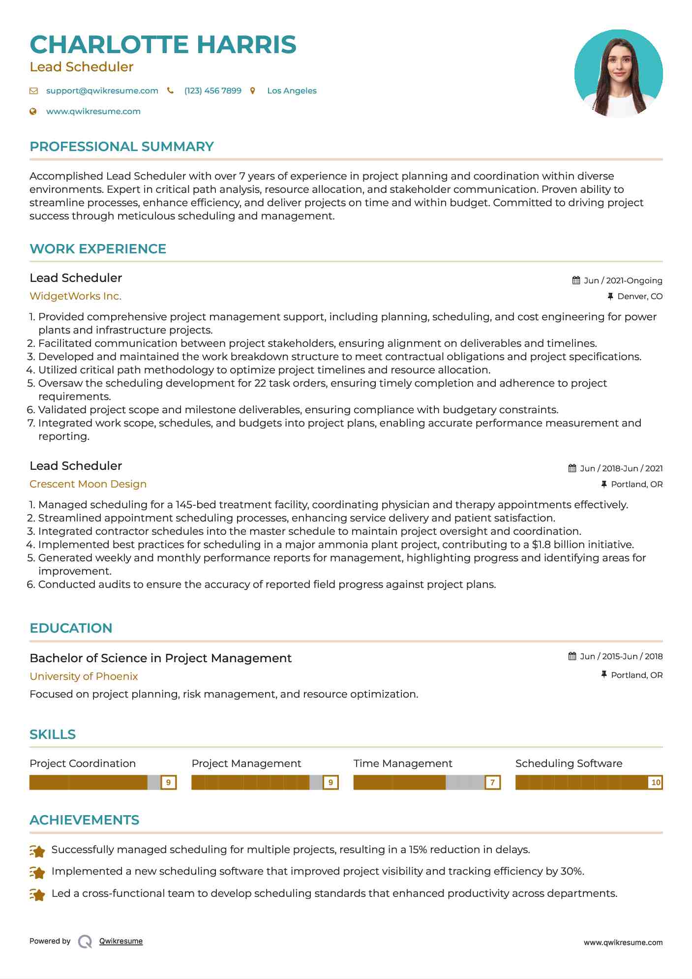 Lead Scheduler Resume Format
